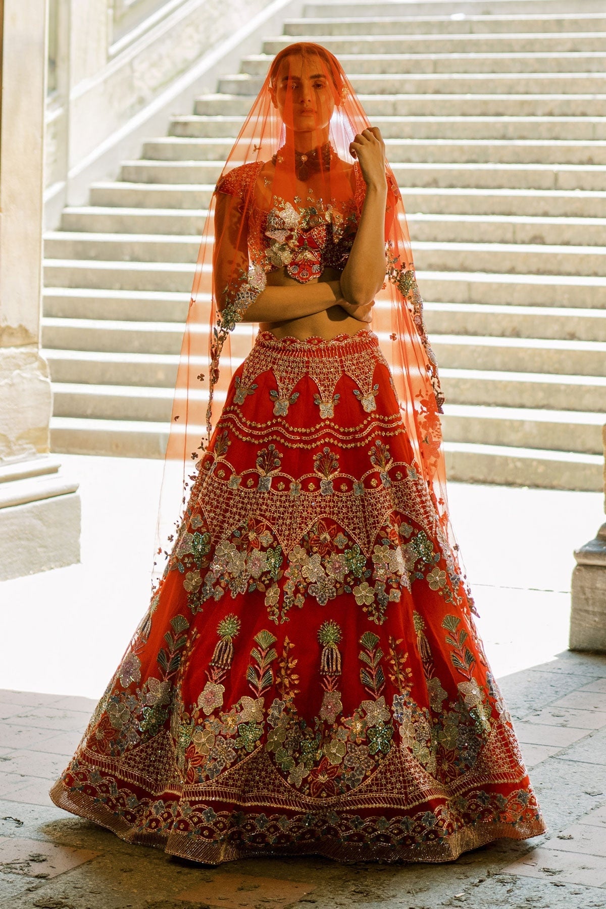 Bryelle - Rosso corsa red Tulle Lehenga
