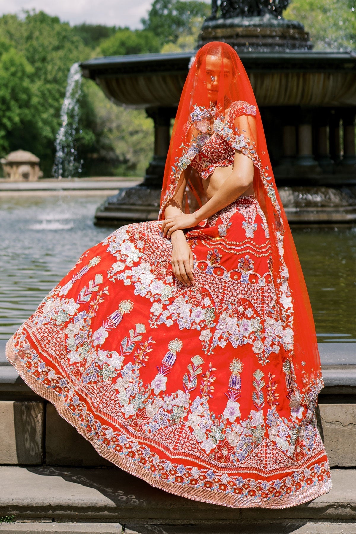 Bryelle - Rosso corsa red Tulle Lehenga