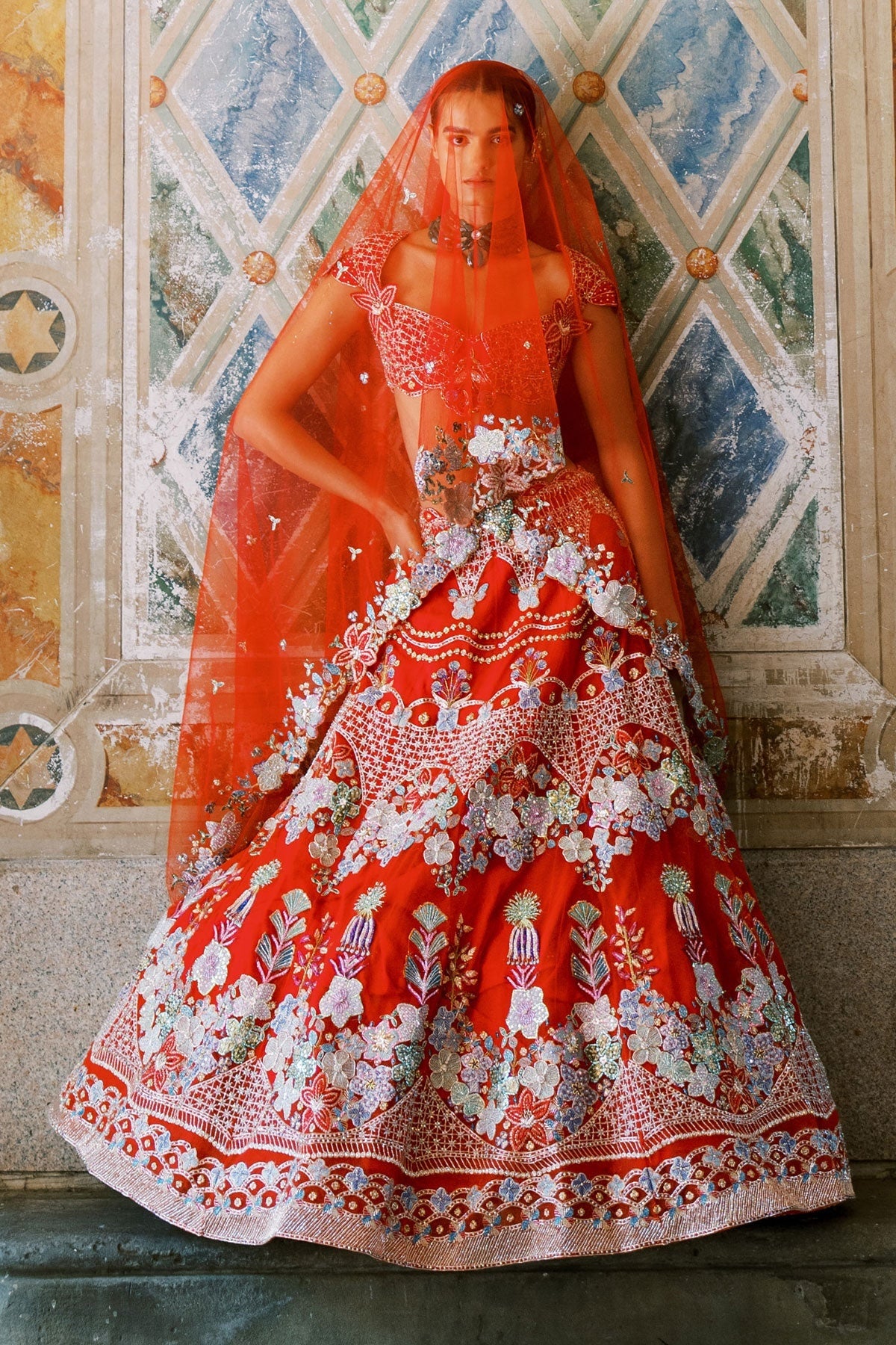 Bryelle - Rosso corsa red Tulle Lehenga