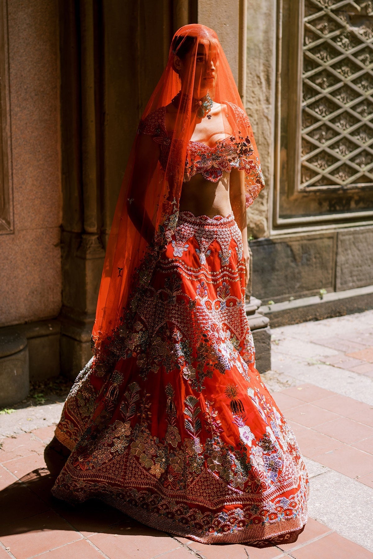 Bryelle - Rosso corsa red Tulle Lehenga
