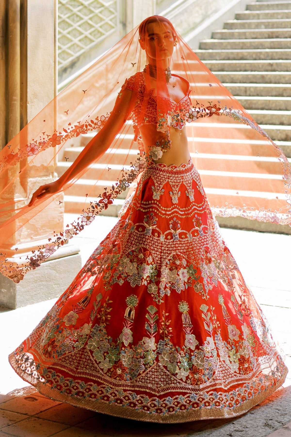 Bryelle - Rosso corsa red Tulle Lehenga