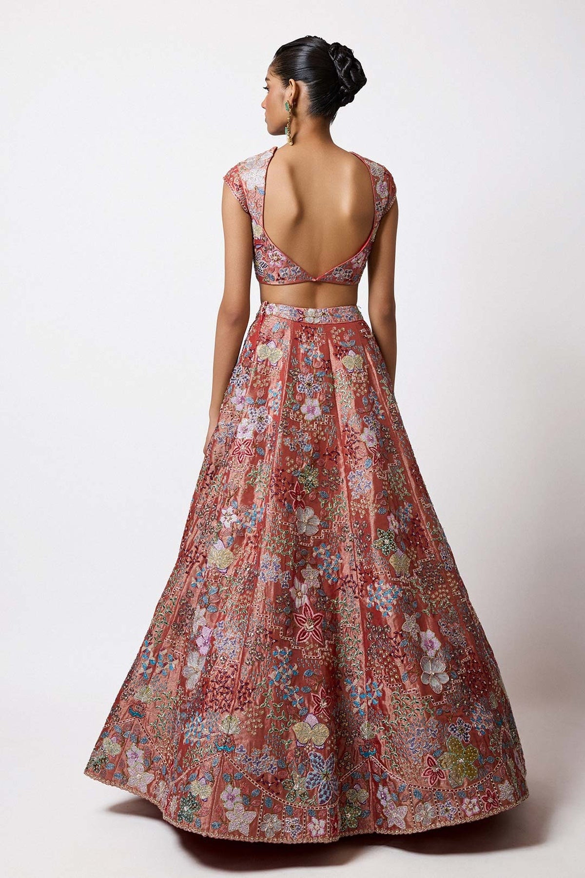 Etoile - Rust Red Tissue Lehenga
