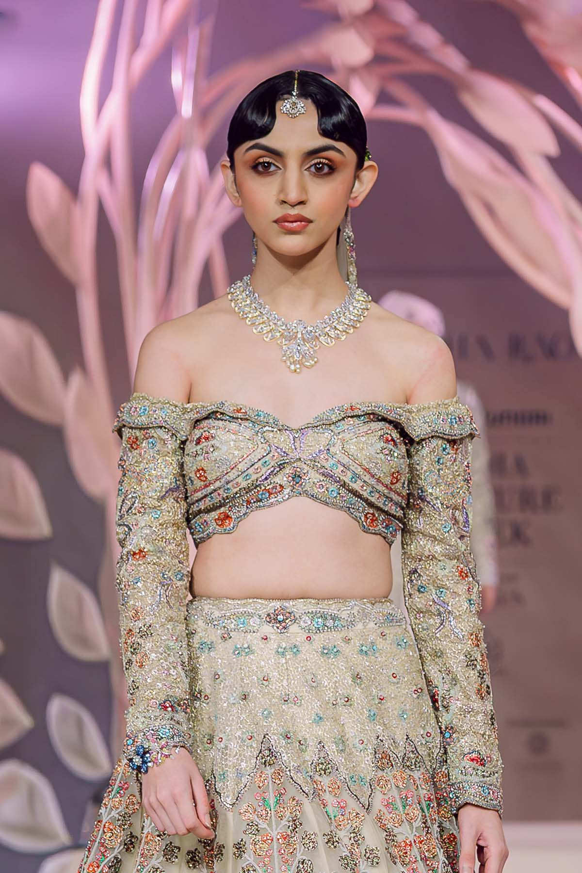 Sahiba - champagne tulle lehenga