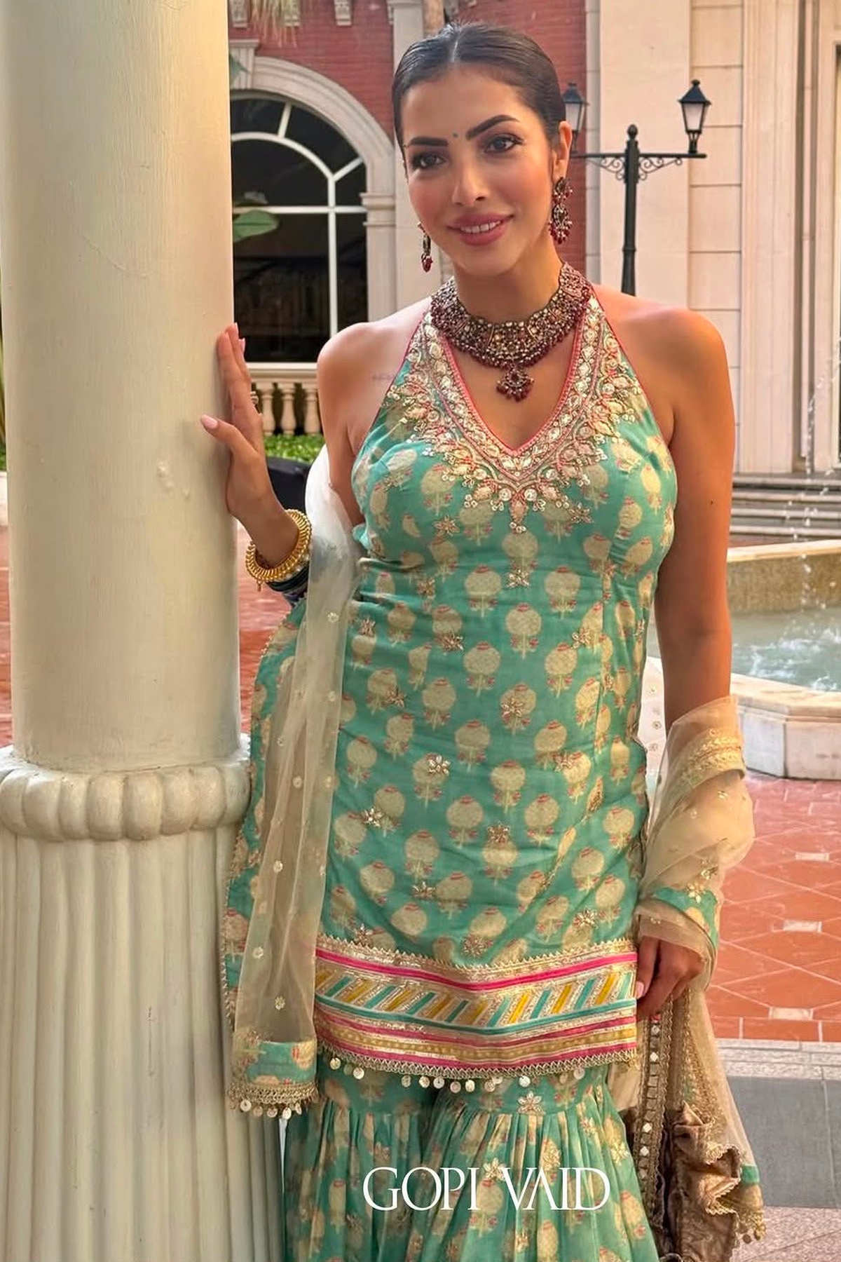 Antara Motiwala in Dwisha Halter Sharara Set