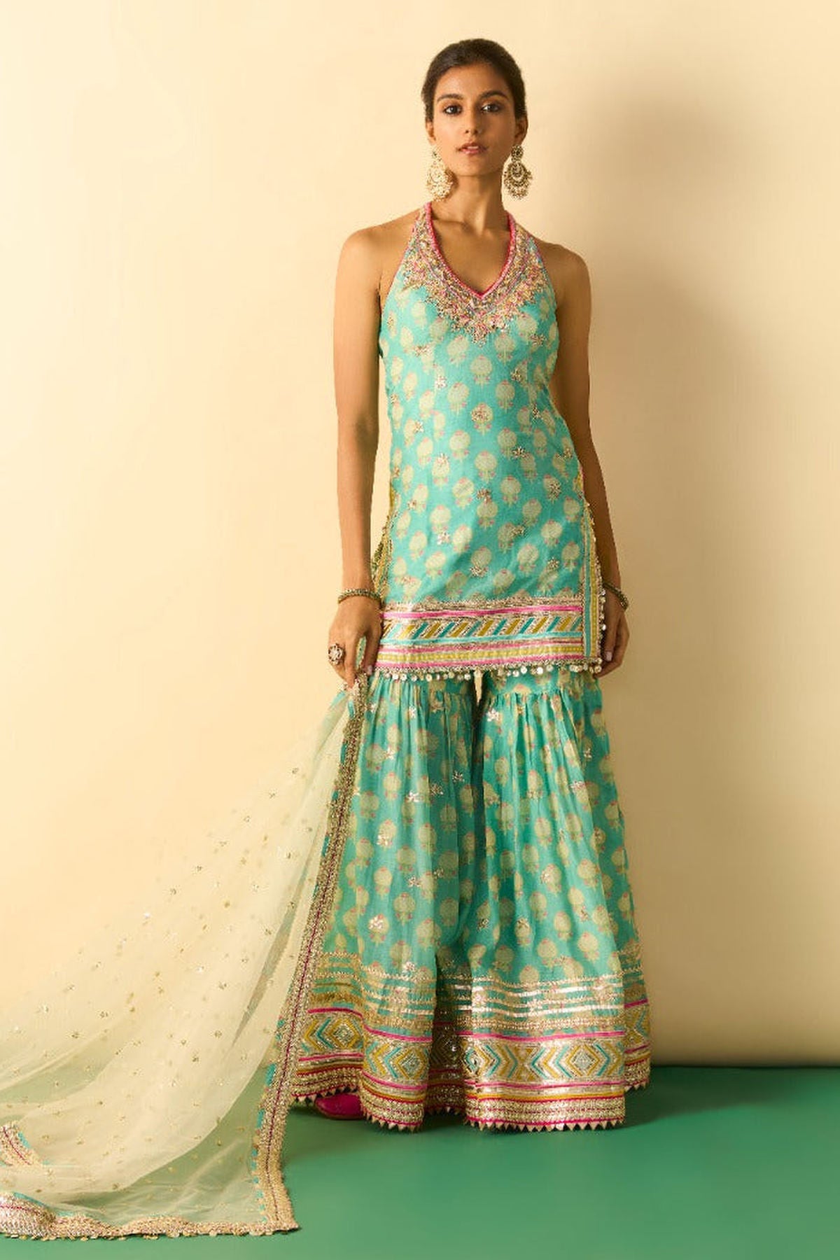 Antara Motiwala in Dwisha Halter Sharara Set