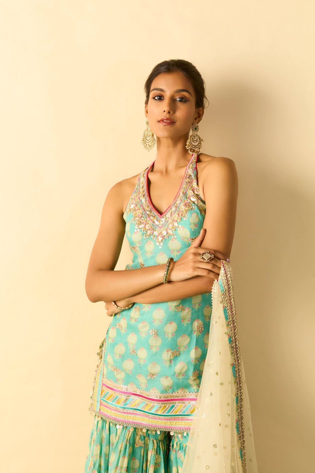 Antara Motiwala in Dwisha Halter Sharara Set