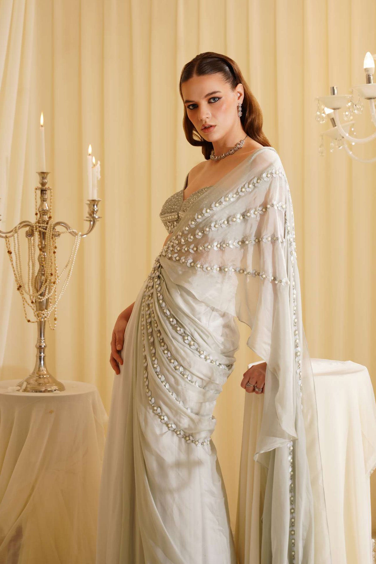 Arche off-white drape saree set