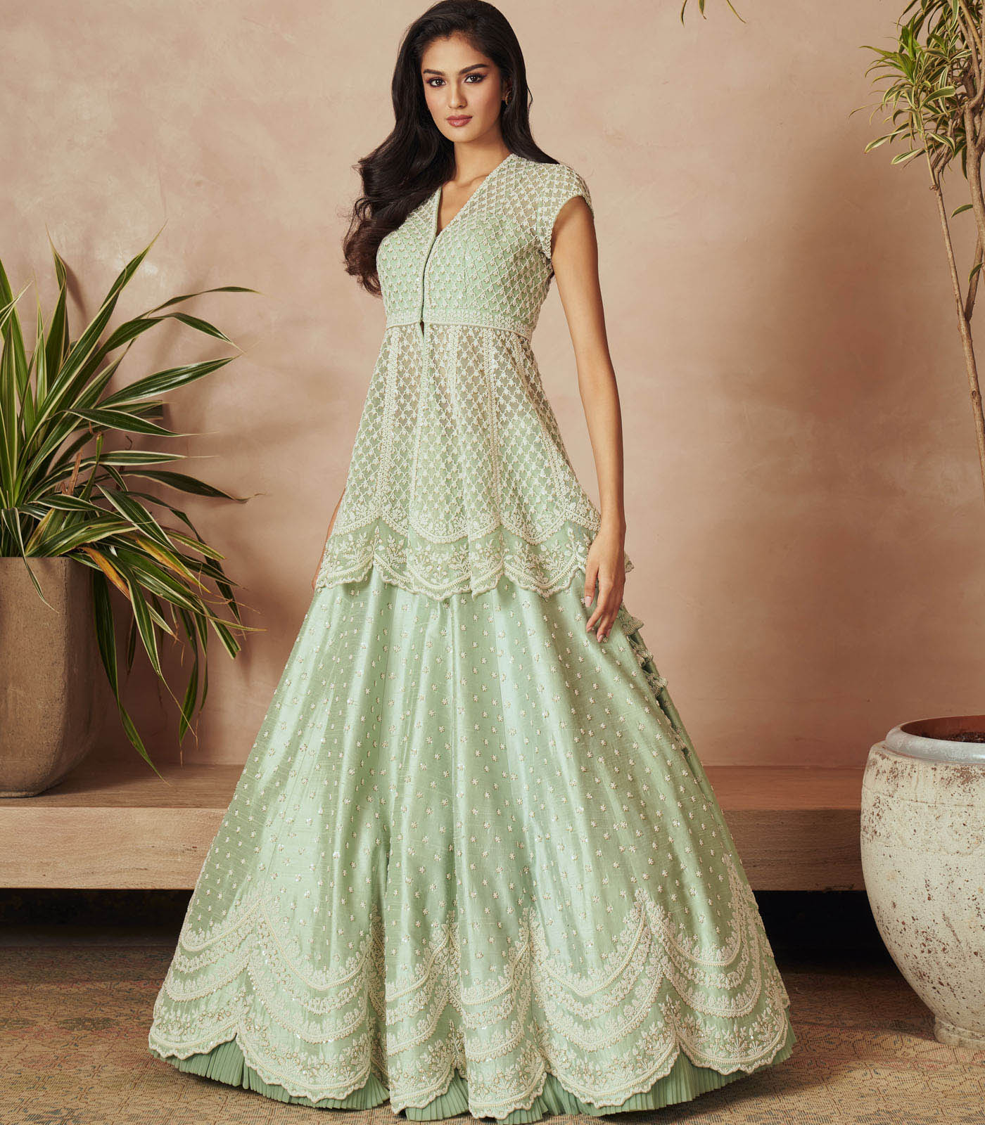 Anushree Reddy SEA GREEN JACKET SET M
