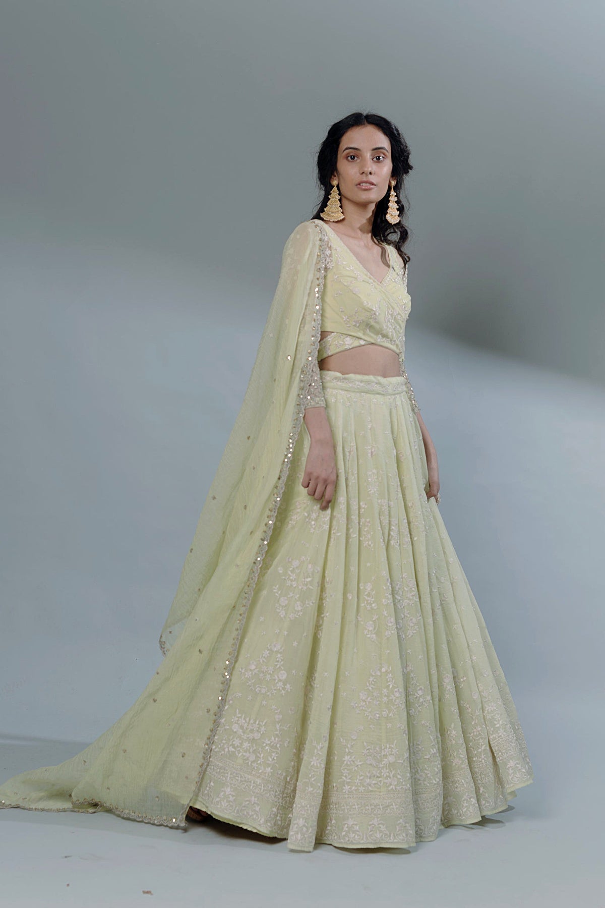 Pastel Green Thread Work Lehenga Set