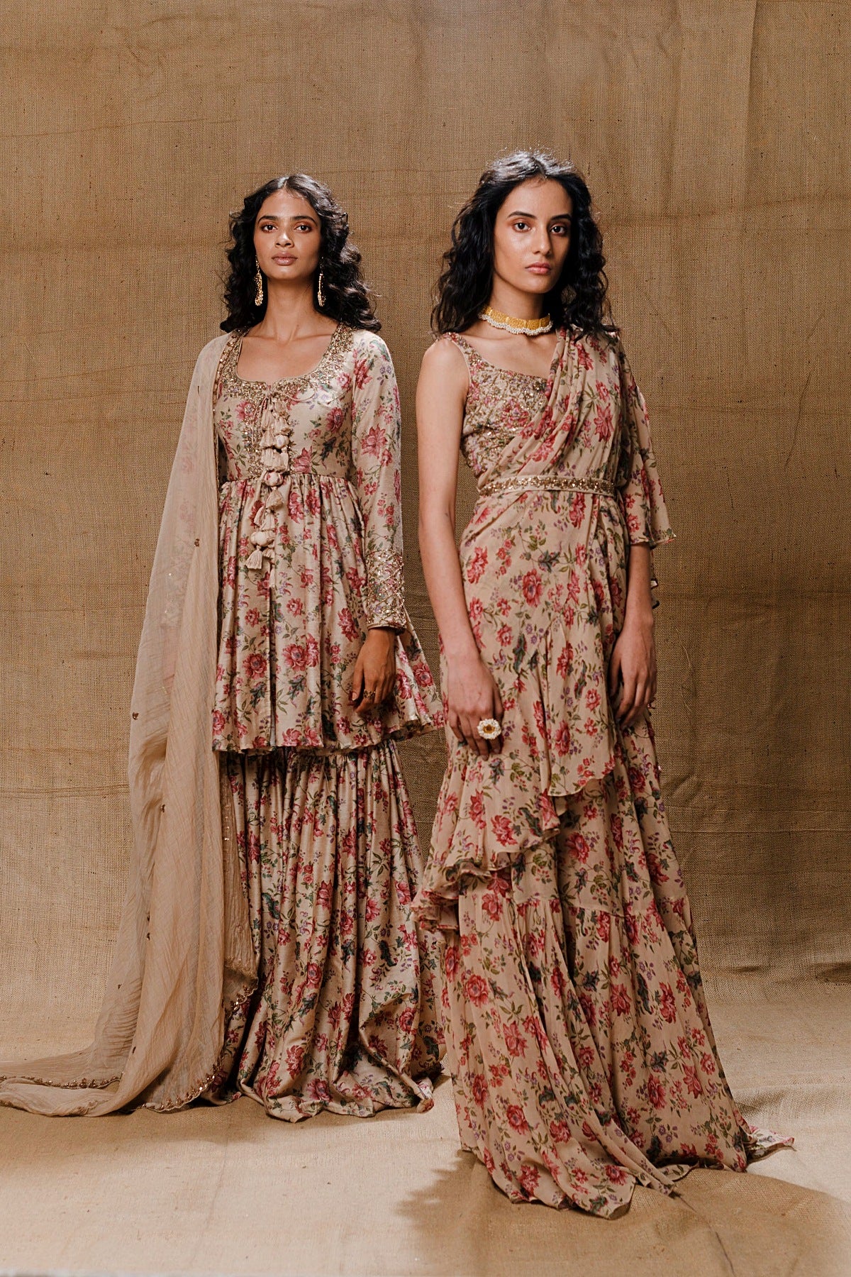 Vintage Printed Kurti And Sharara Set