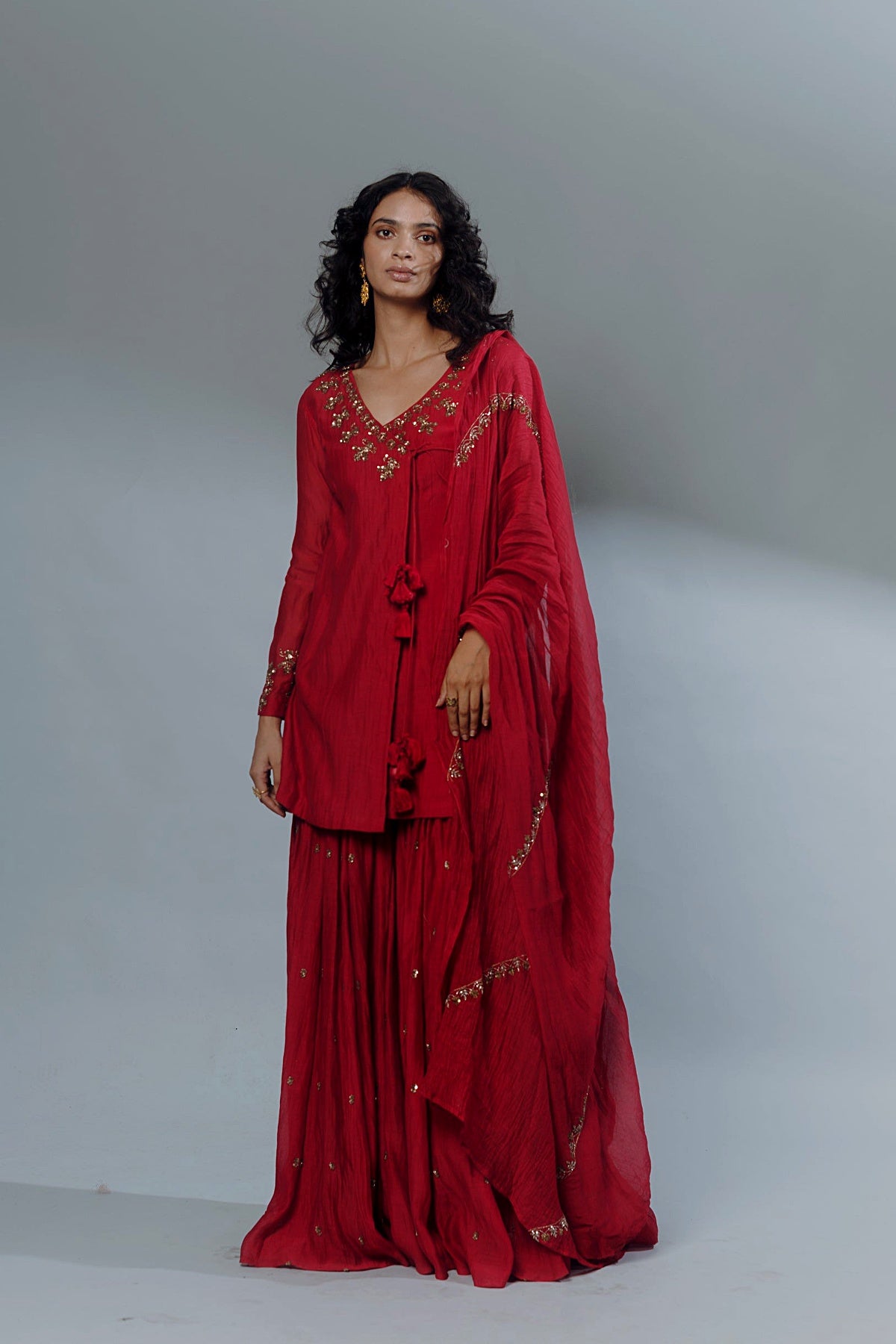 Red Embroidered Angrakha Set