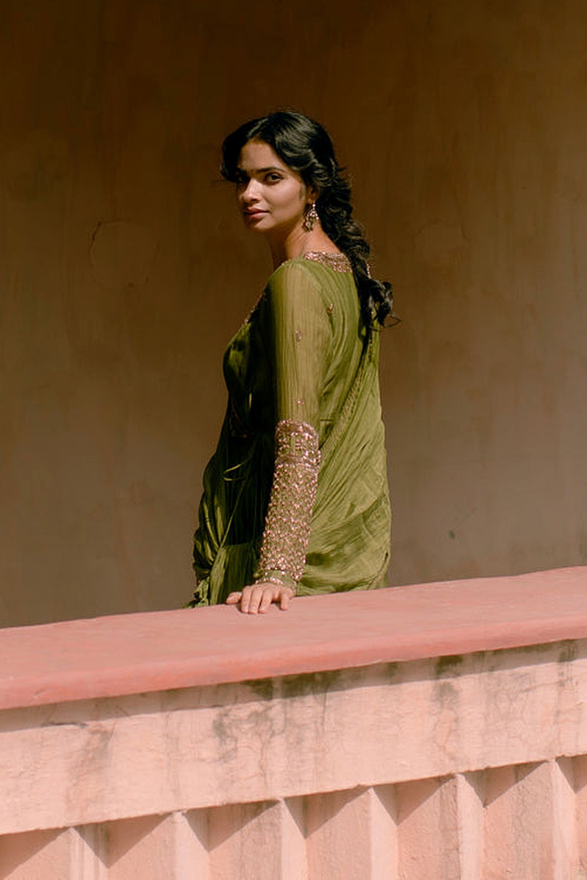 Mehendi Green Thread Peplum And Sharara Set