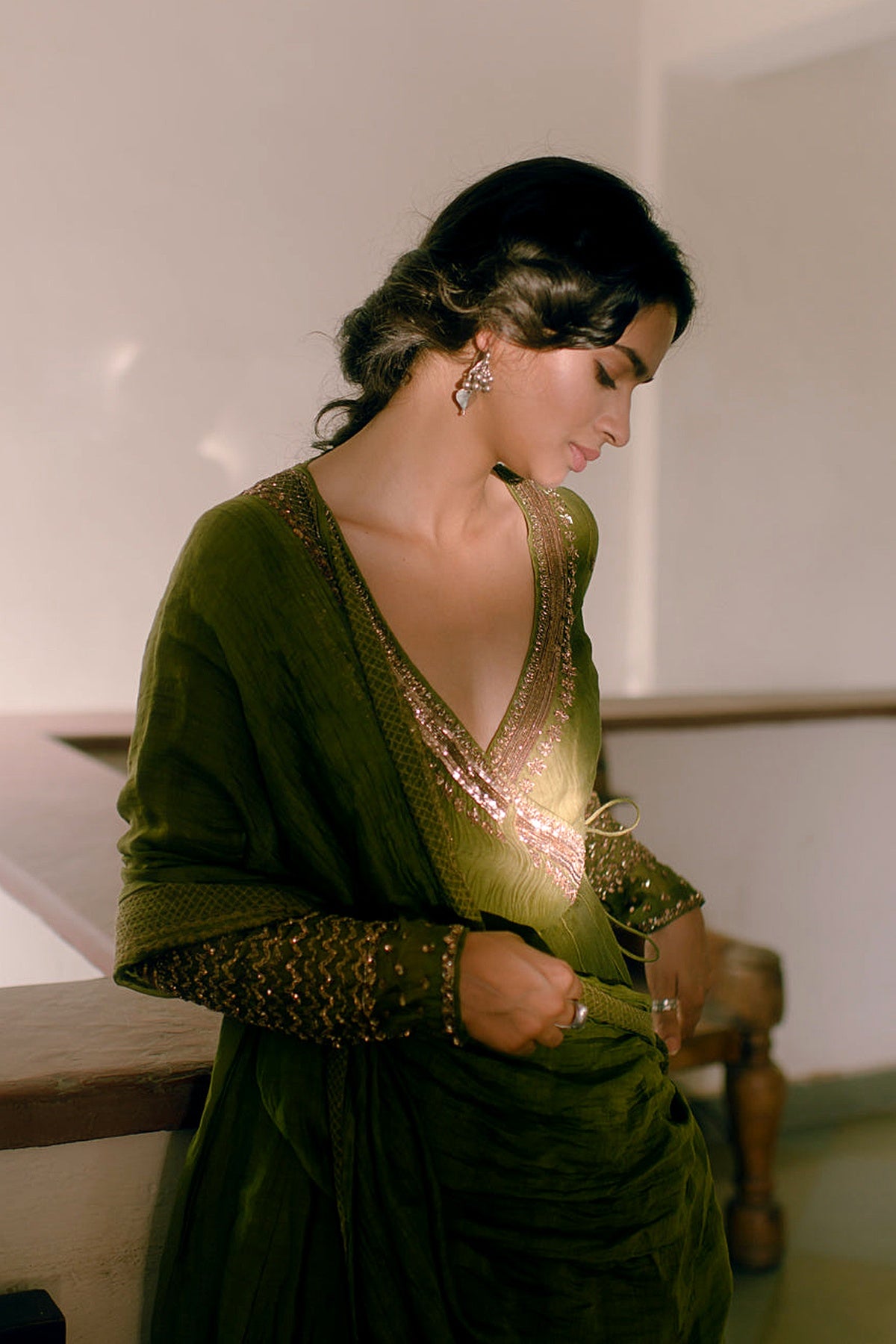 Mehendi Green Thread Peplum And Sharara Set