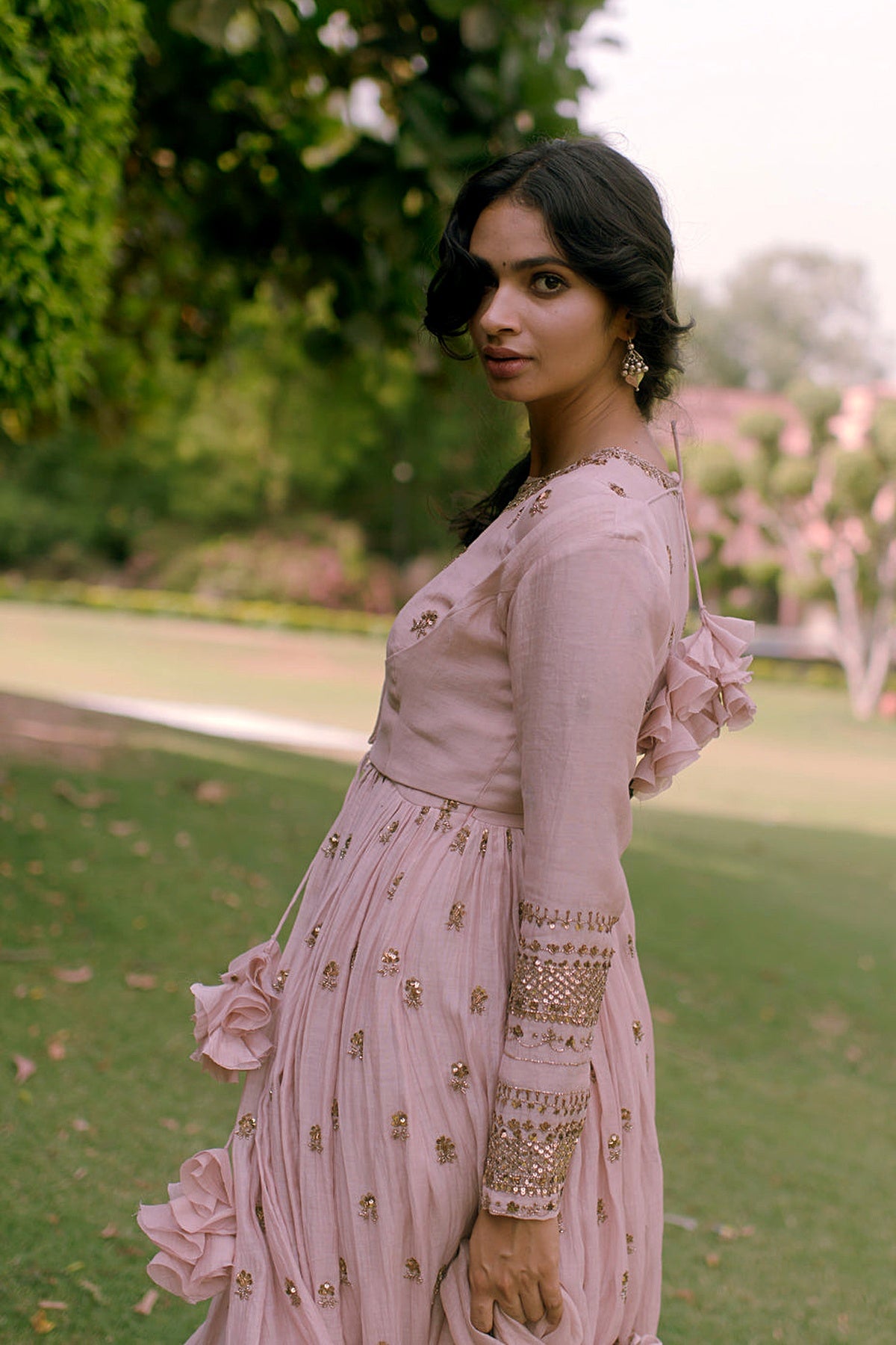 Powder Pink Embellished Anarkali And Sharara Set