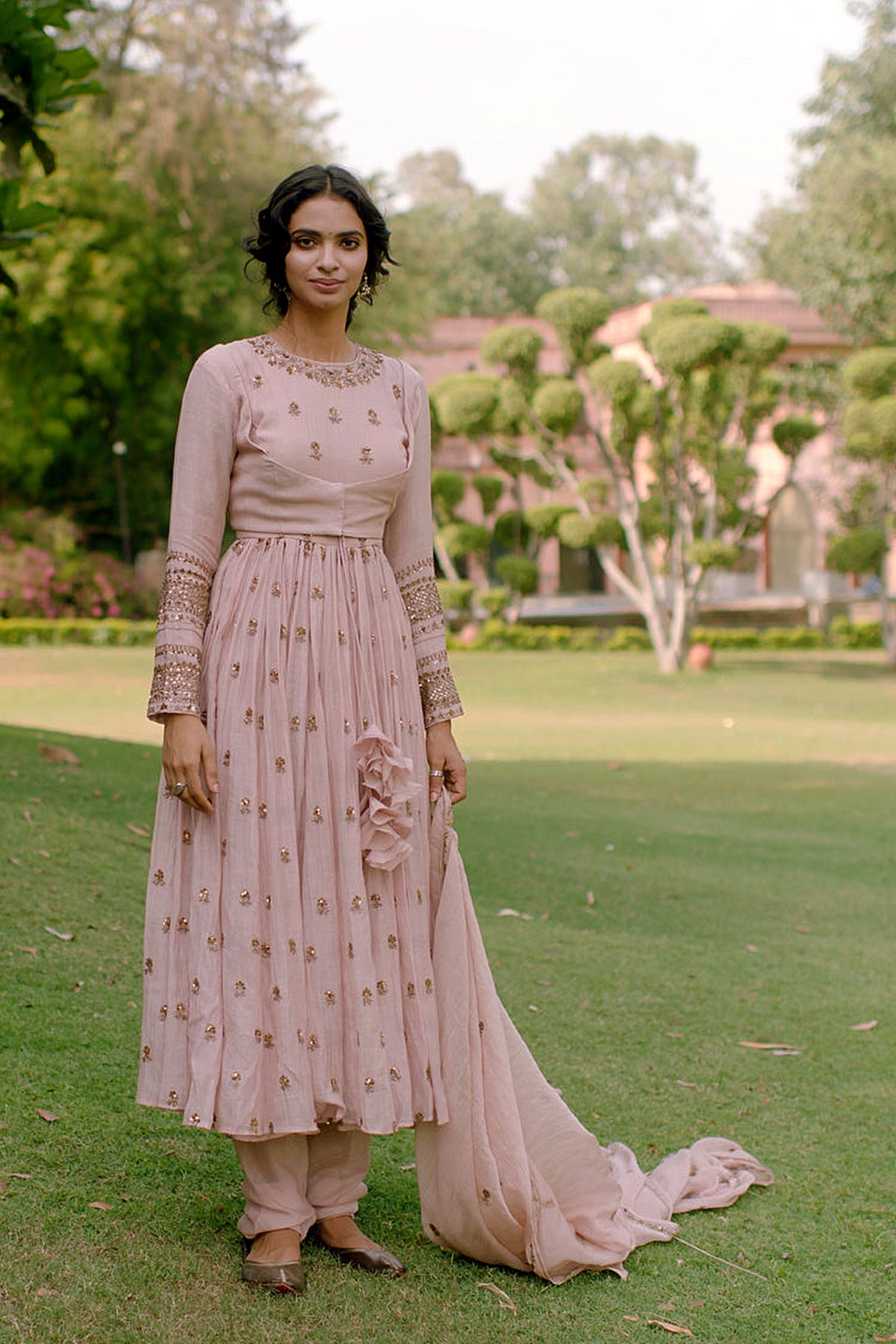 Powder Pink Embellished Anarkali And Sharara Set