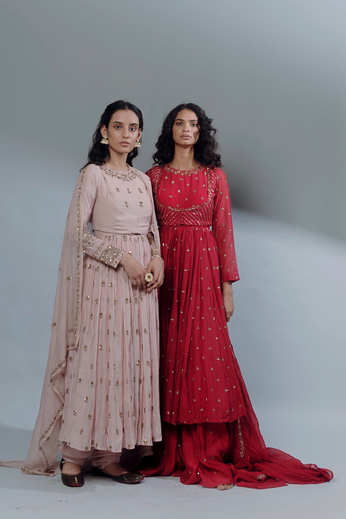 Powder Pink Embellished Anarkali And Sharara Set