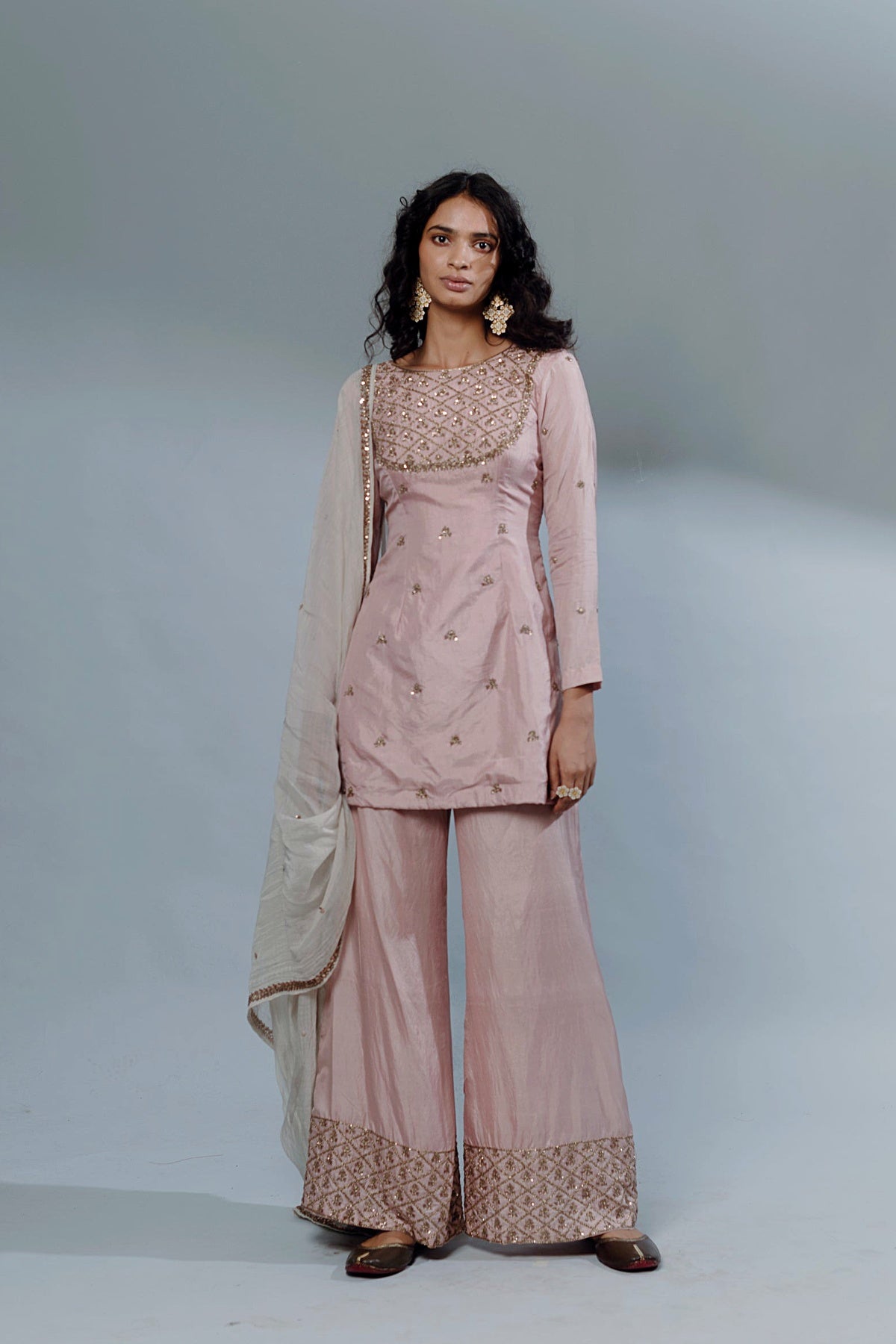 Powder Pink Kurti With Pants