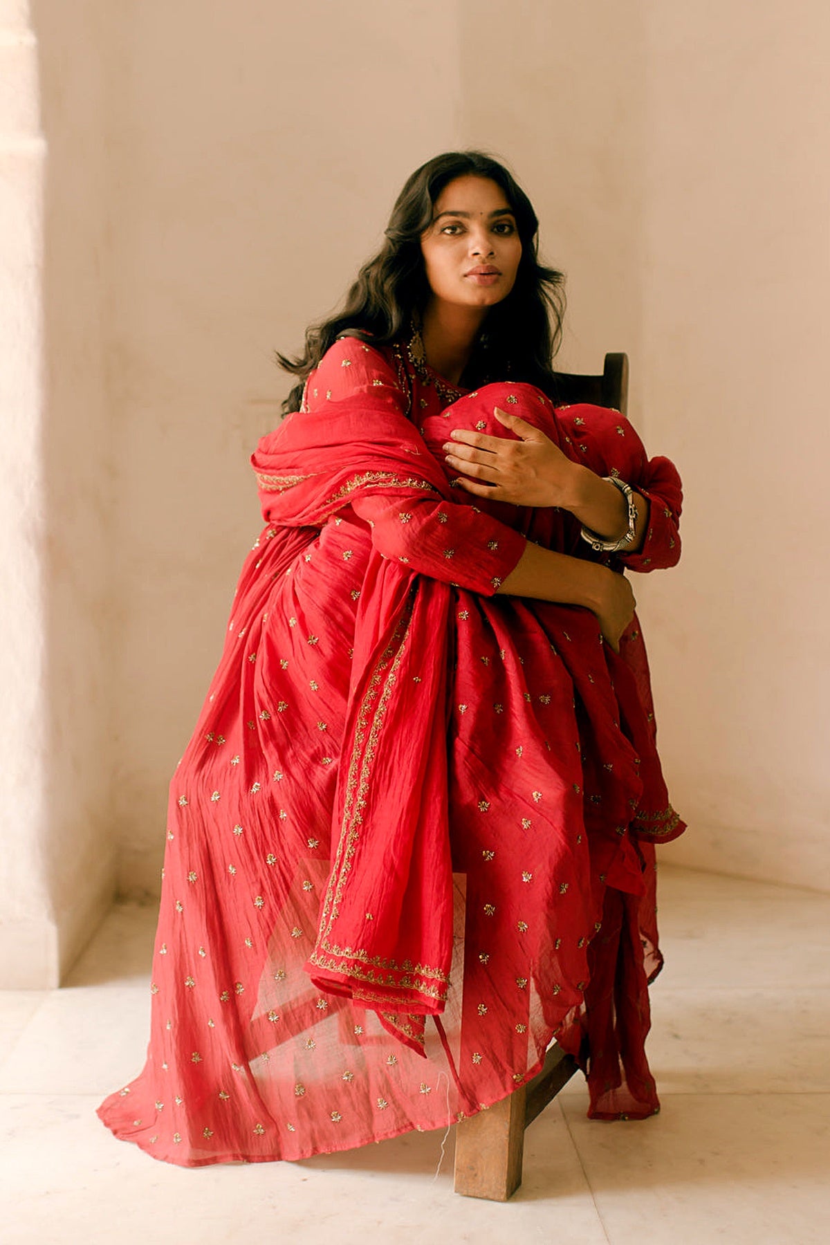 Red Anarkali Set With Sharara Pants