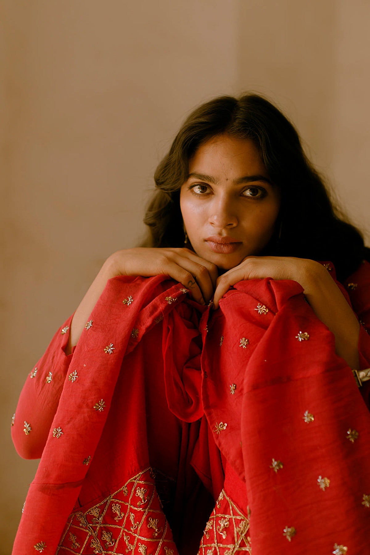 Red Anarkali Set With Sharara Pants