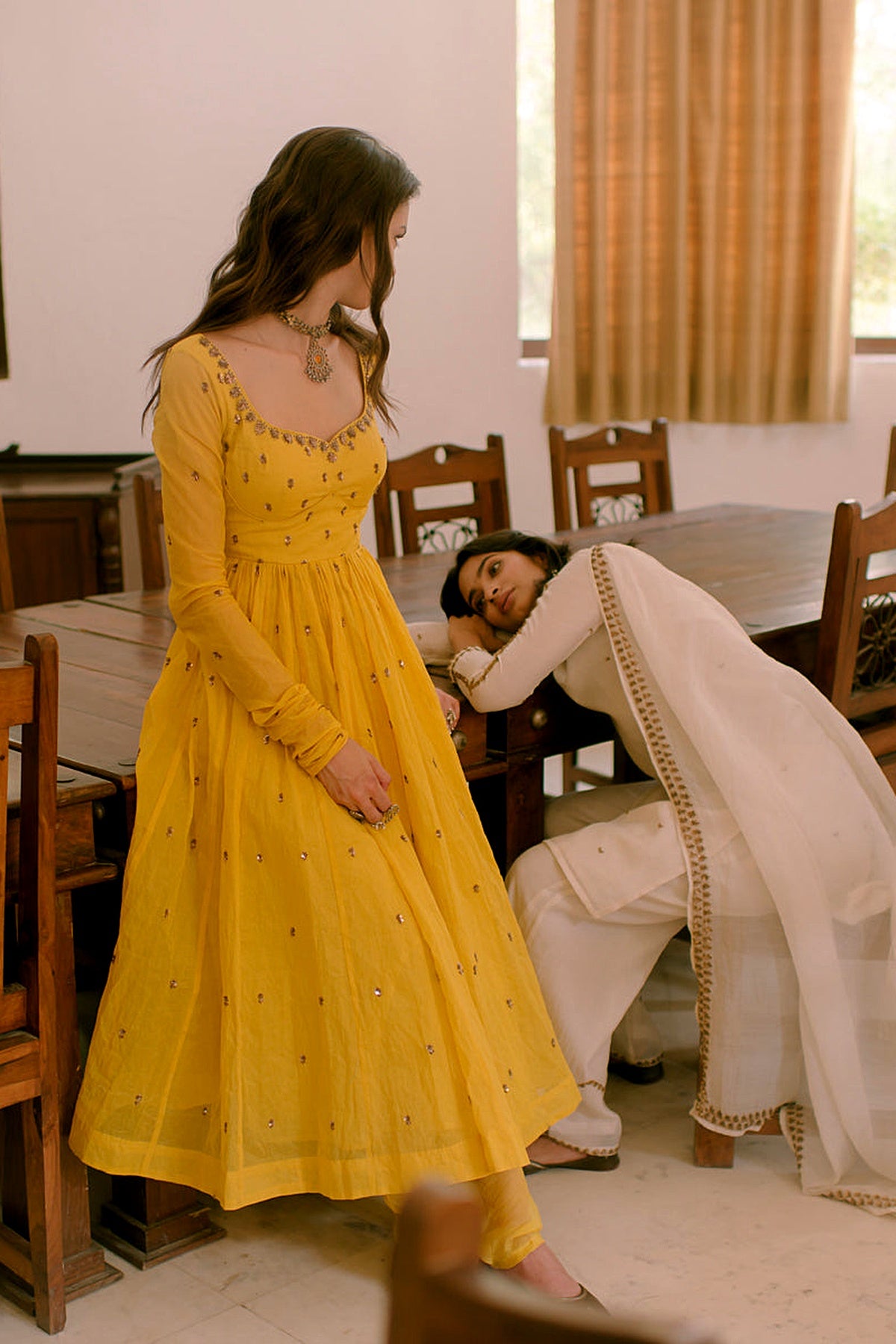 Yellow Anarkali Set With Off White Dupatta