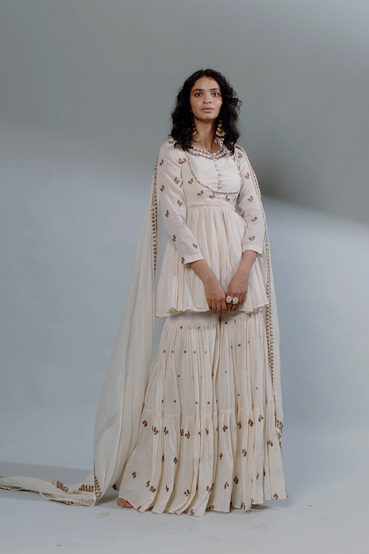 White Thread Peplum And Sharara