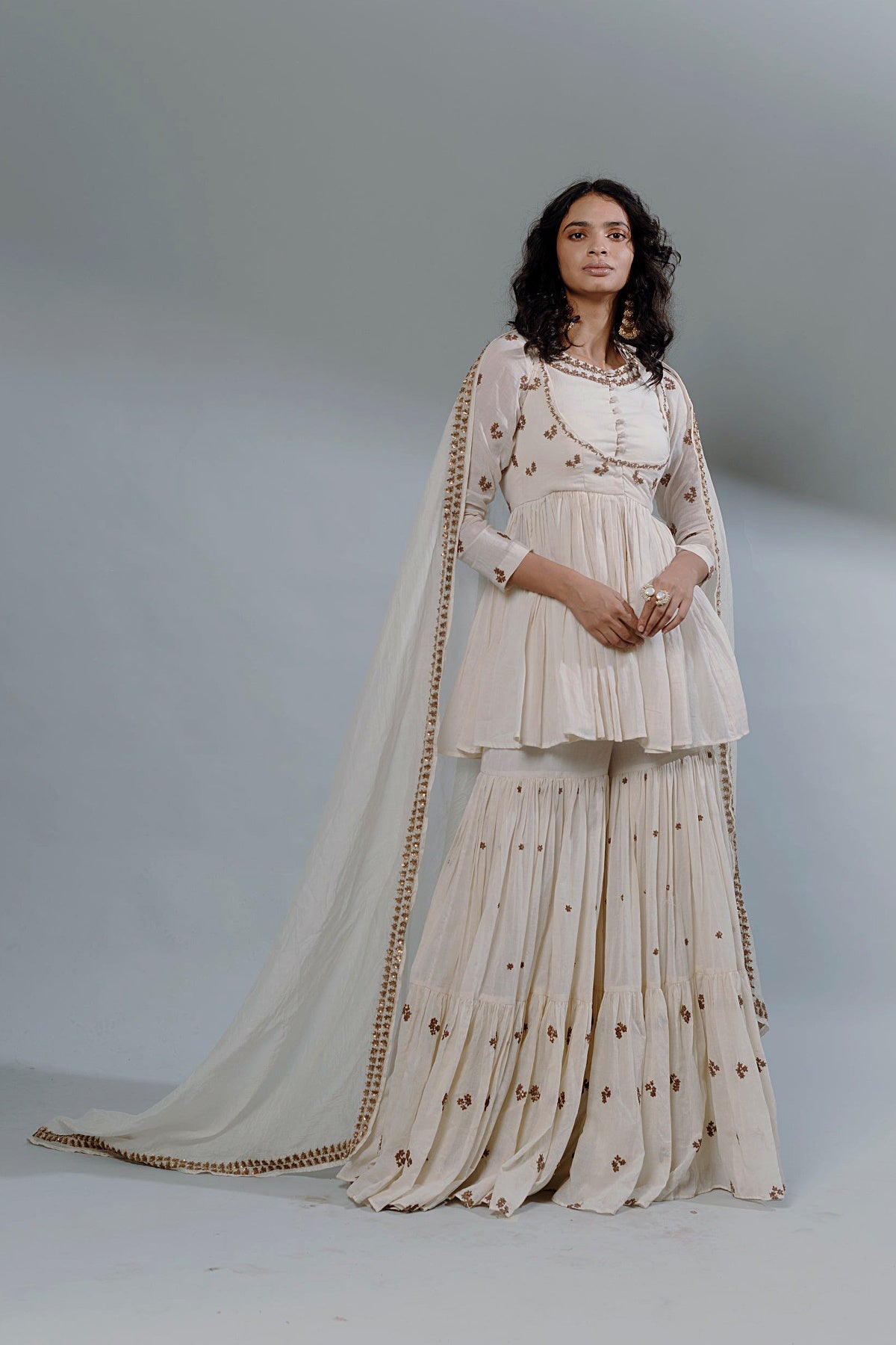White Thread Peplum And Sharara