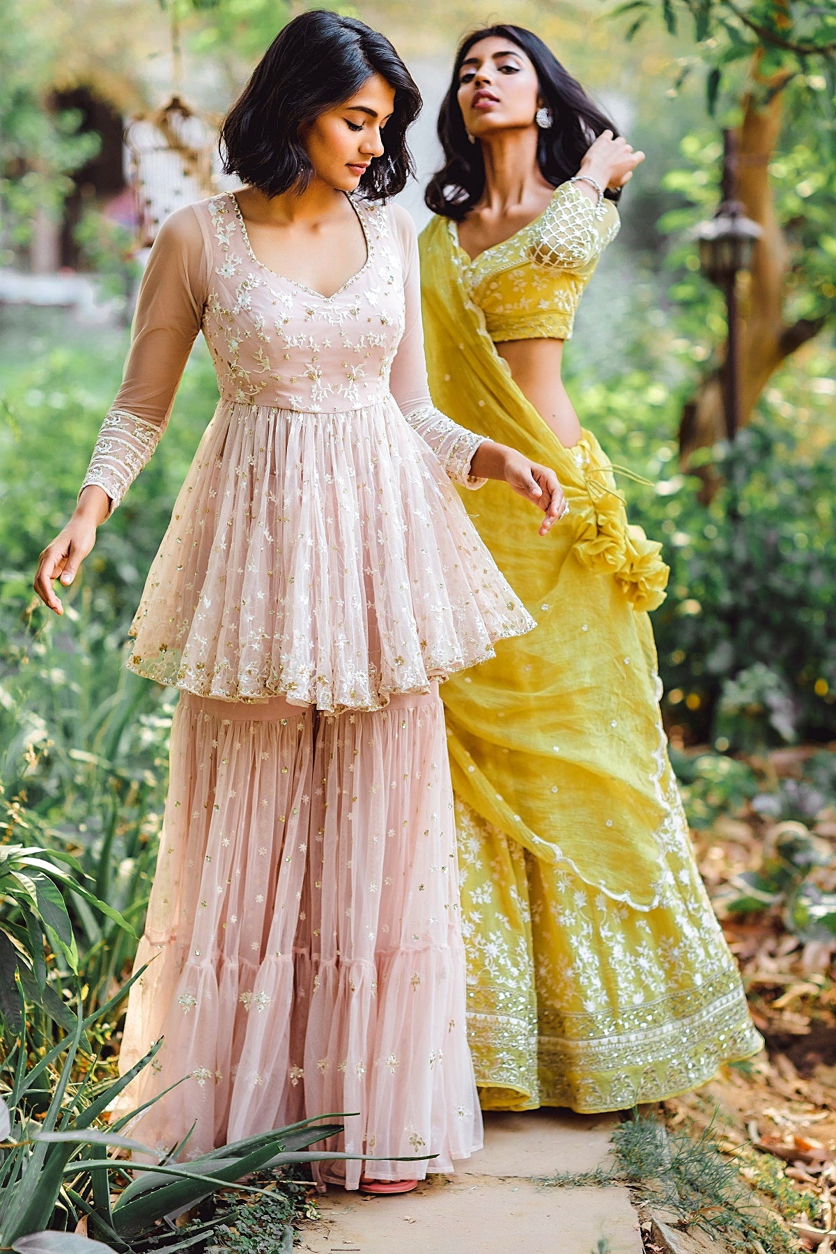 Powder Pink Thred Kurti And Sharara Set