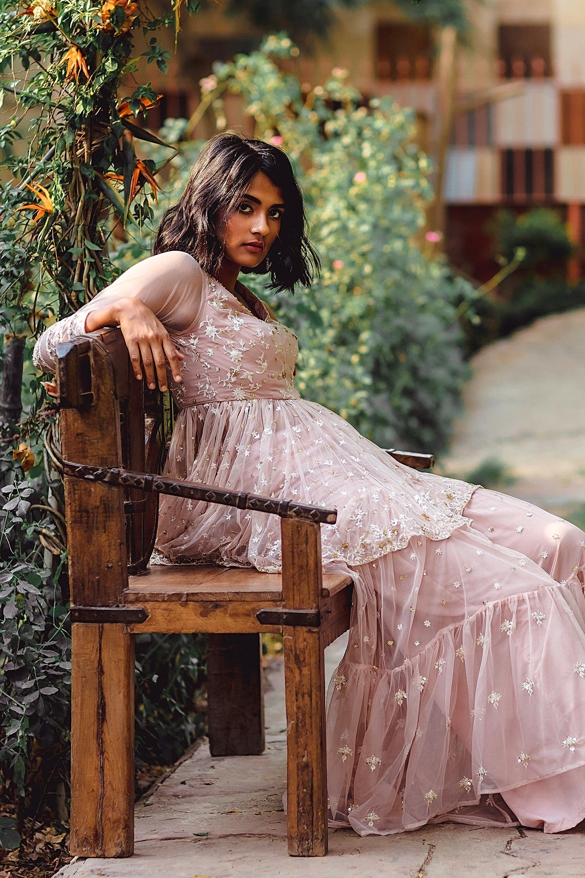 Powder Pink Thred Kurti And Sharara Set