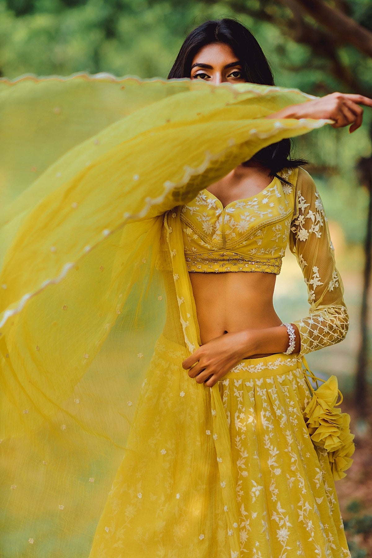 Lemon Yellow Threadwork Lehenga Set