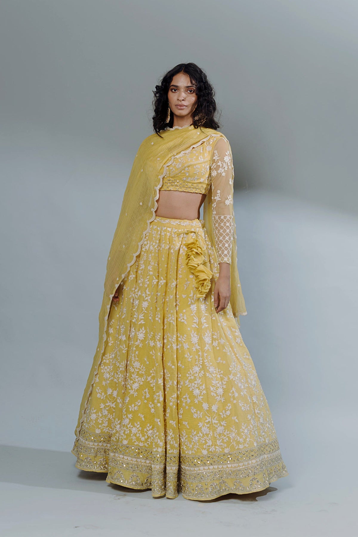 Lemon Yellow Threadwork Lehenga Set