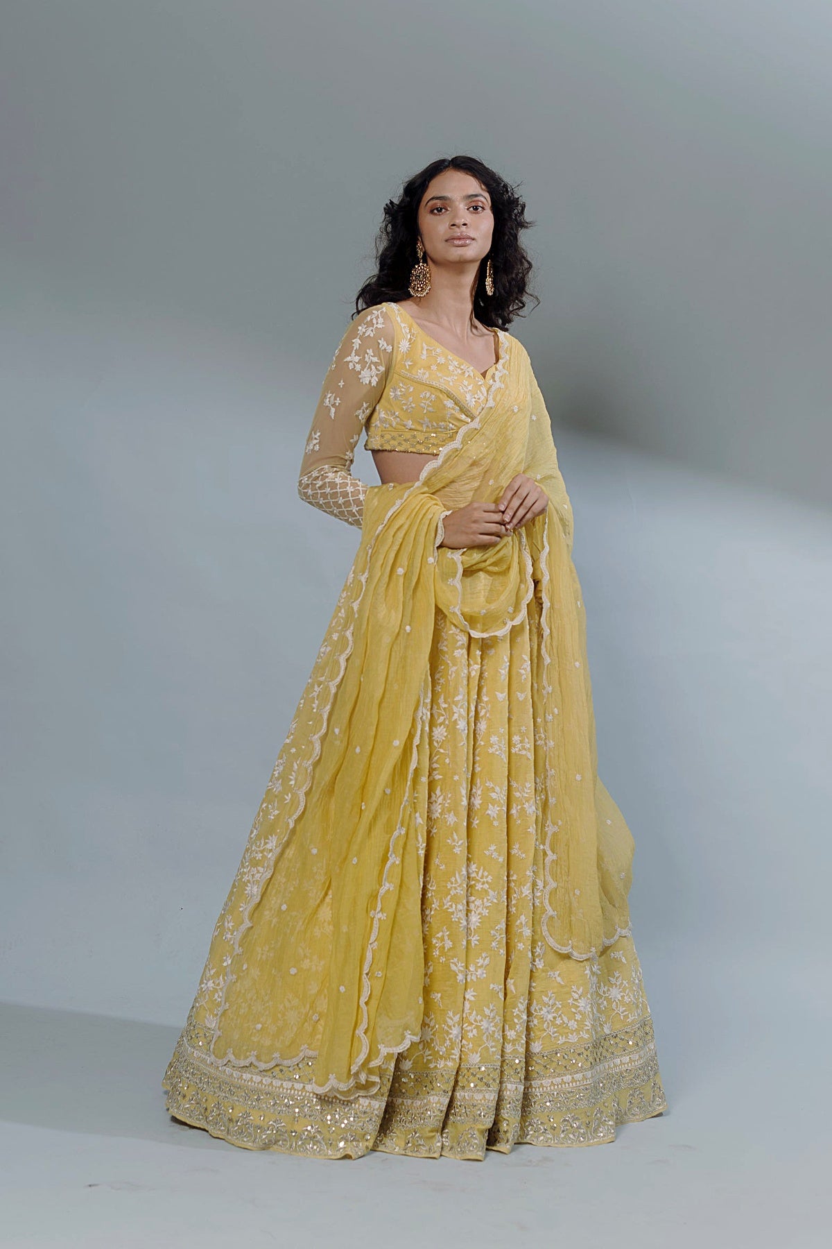 Lemon Yellow Threadwork Lehenga Set
