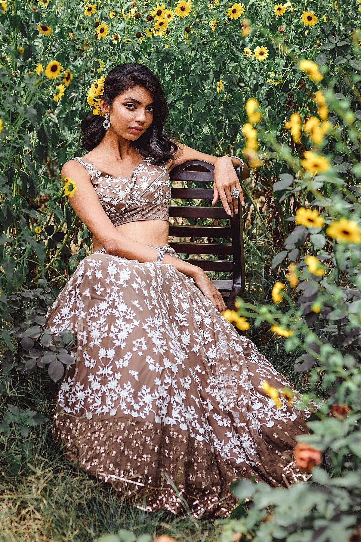 Coffee Thread Work Lehenga Set