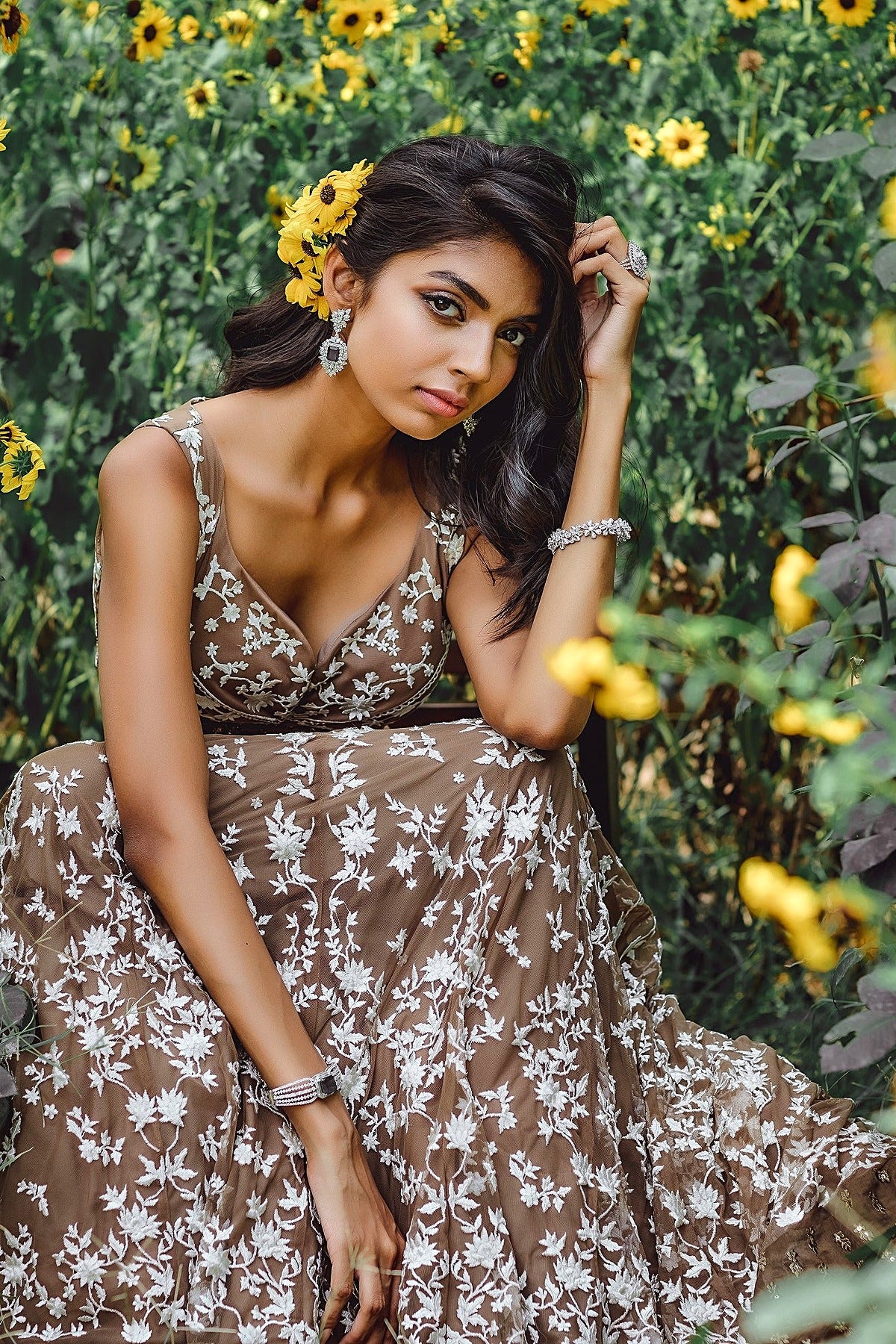 Coffee Thread Work Lehenga Set