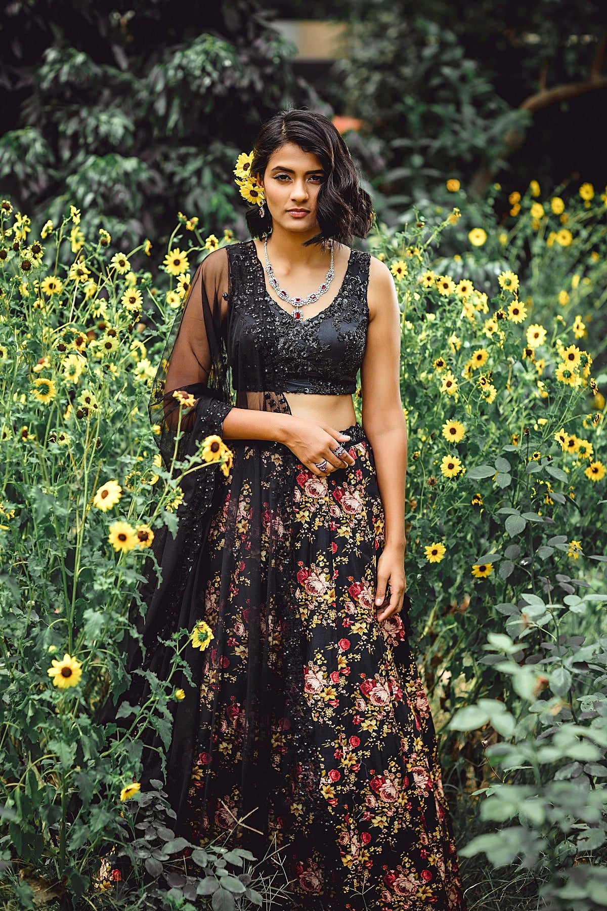 Black Floral Lehenga Set