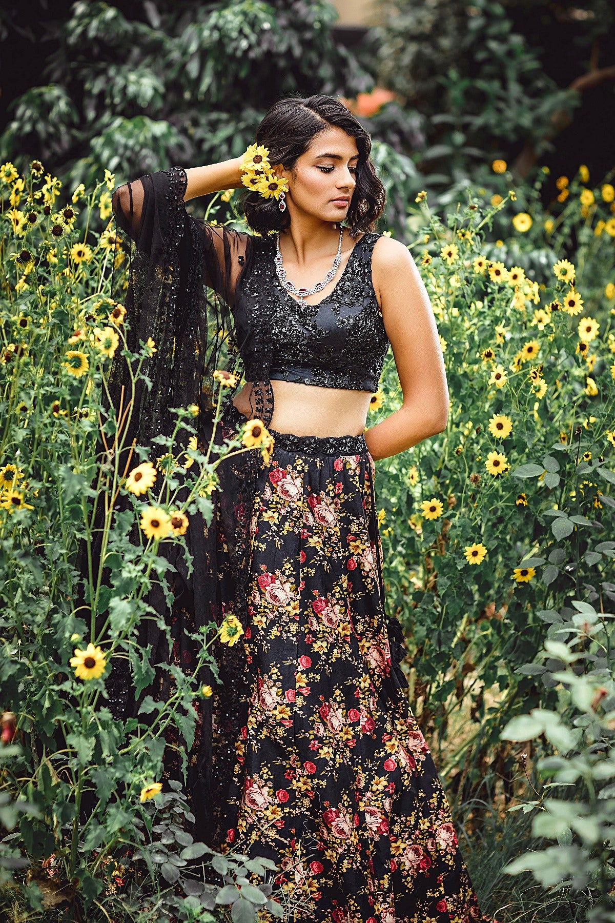 Black Floral Lehenga Set