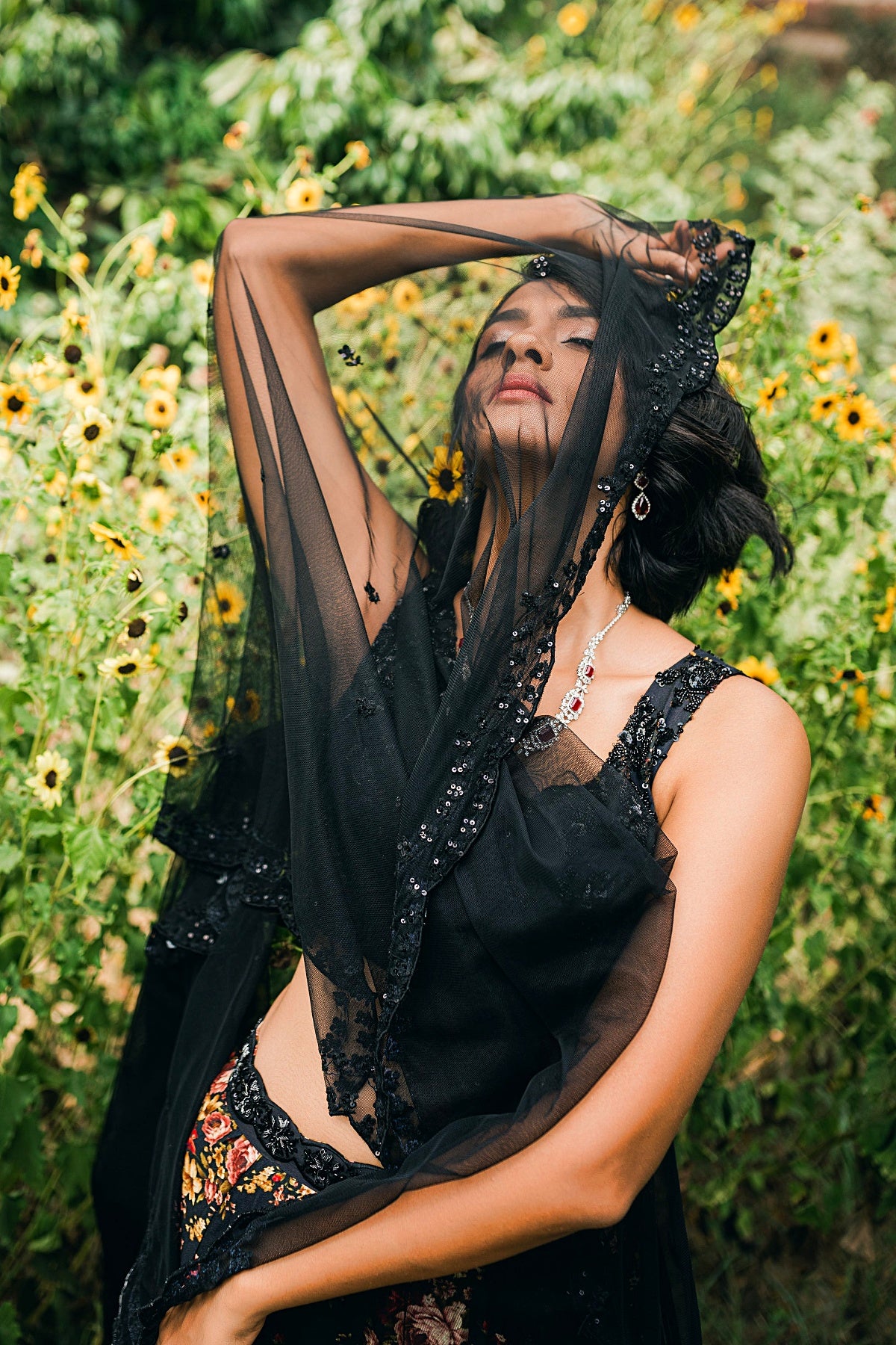 Black Floral Lehenga Set