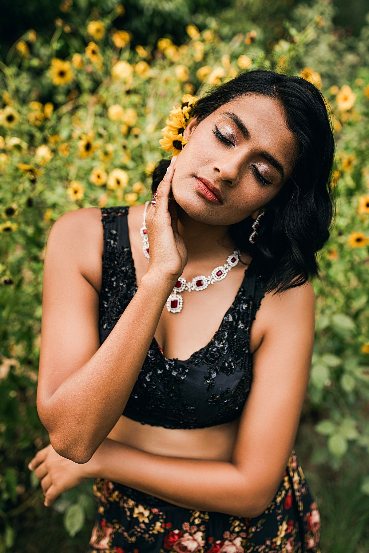 Black Floral Lehenga Set