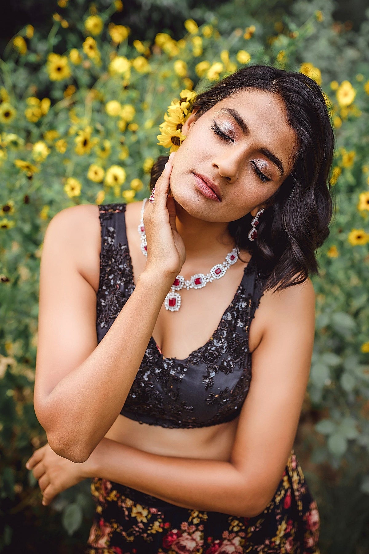 Black Floral Lehenga Set