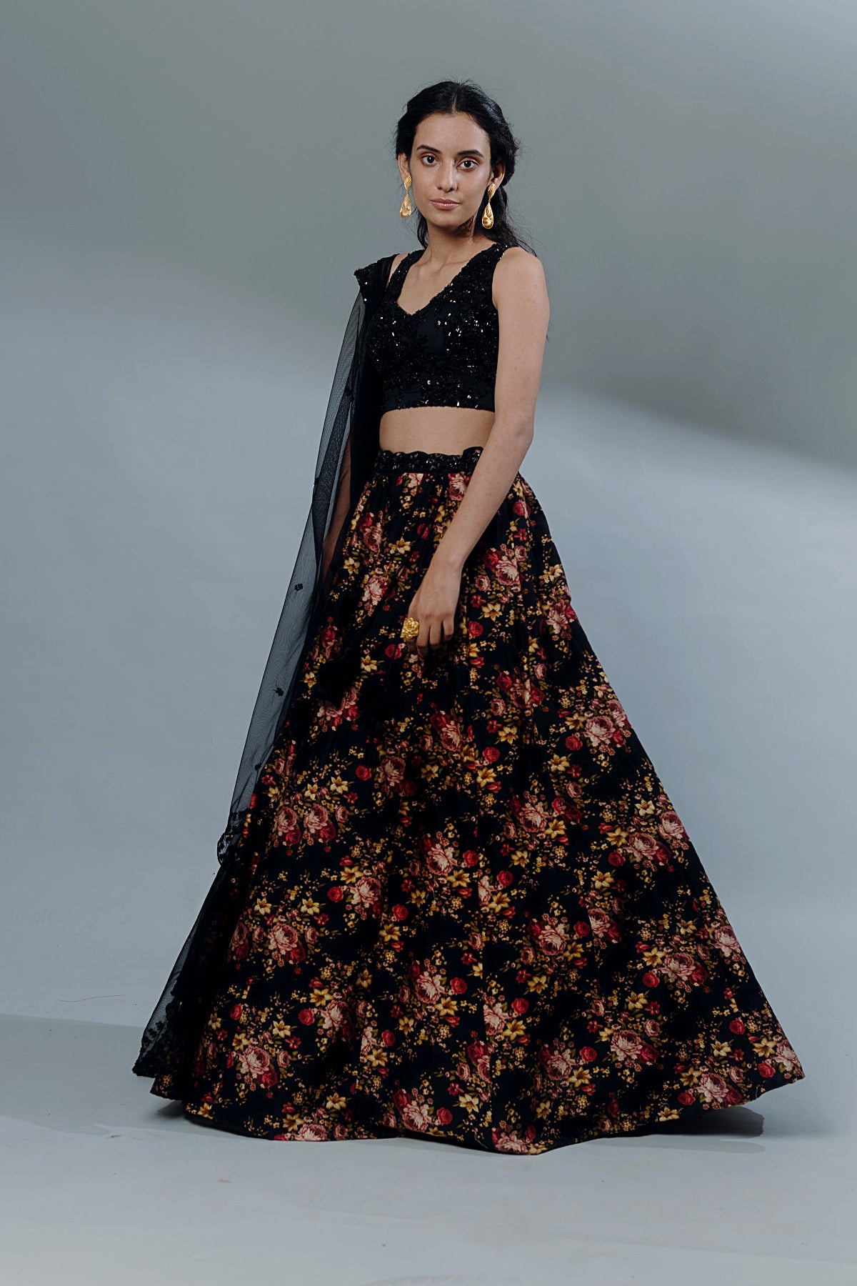 Black Floral Lehenga Set