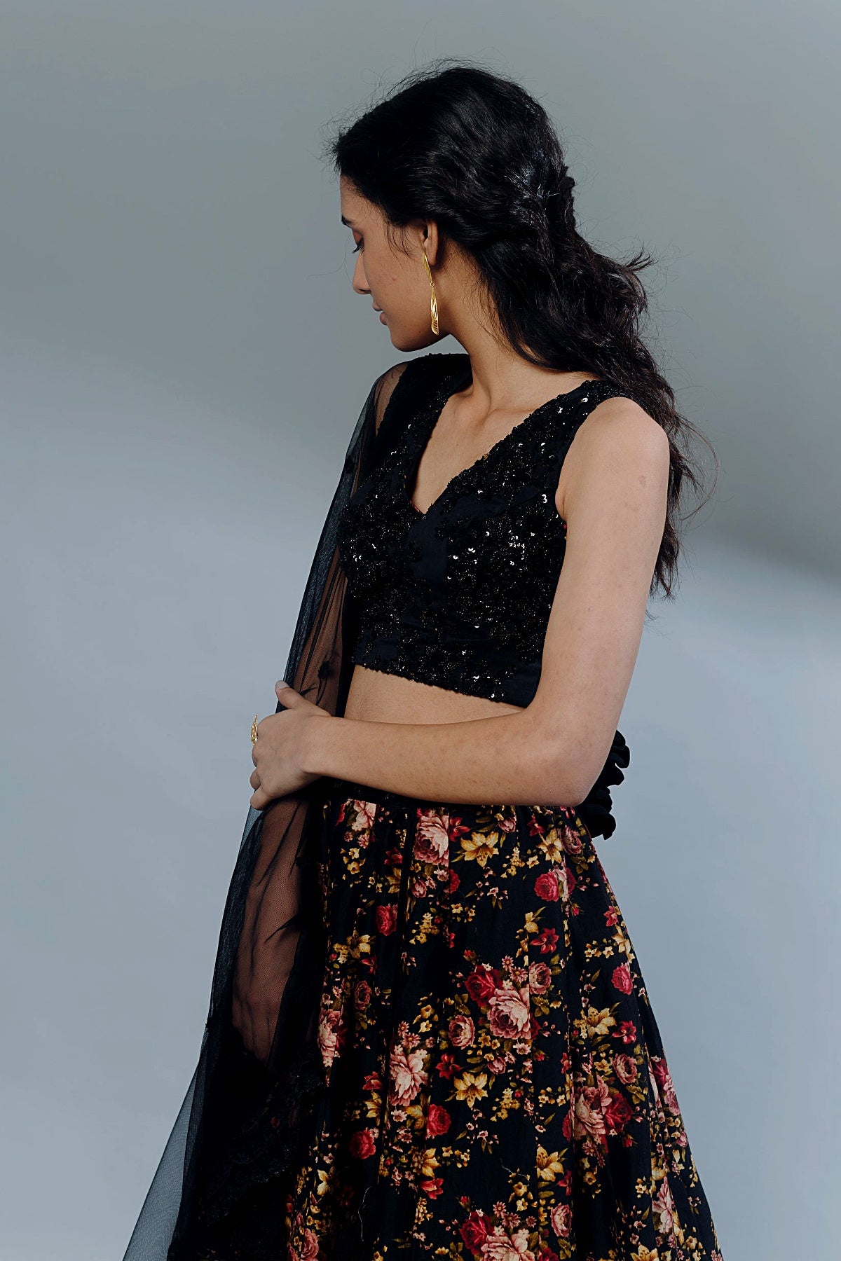 Black Floral Lehenga Set