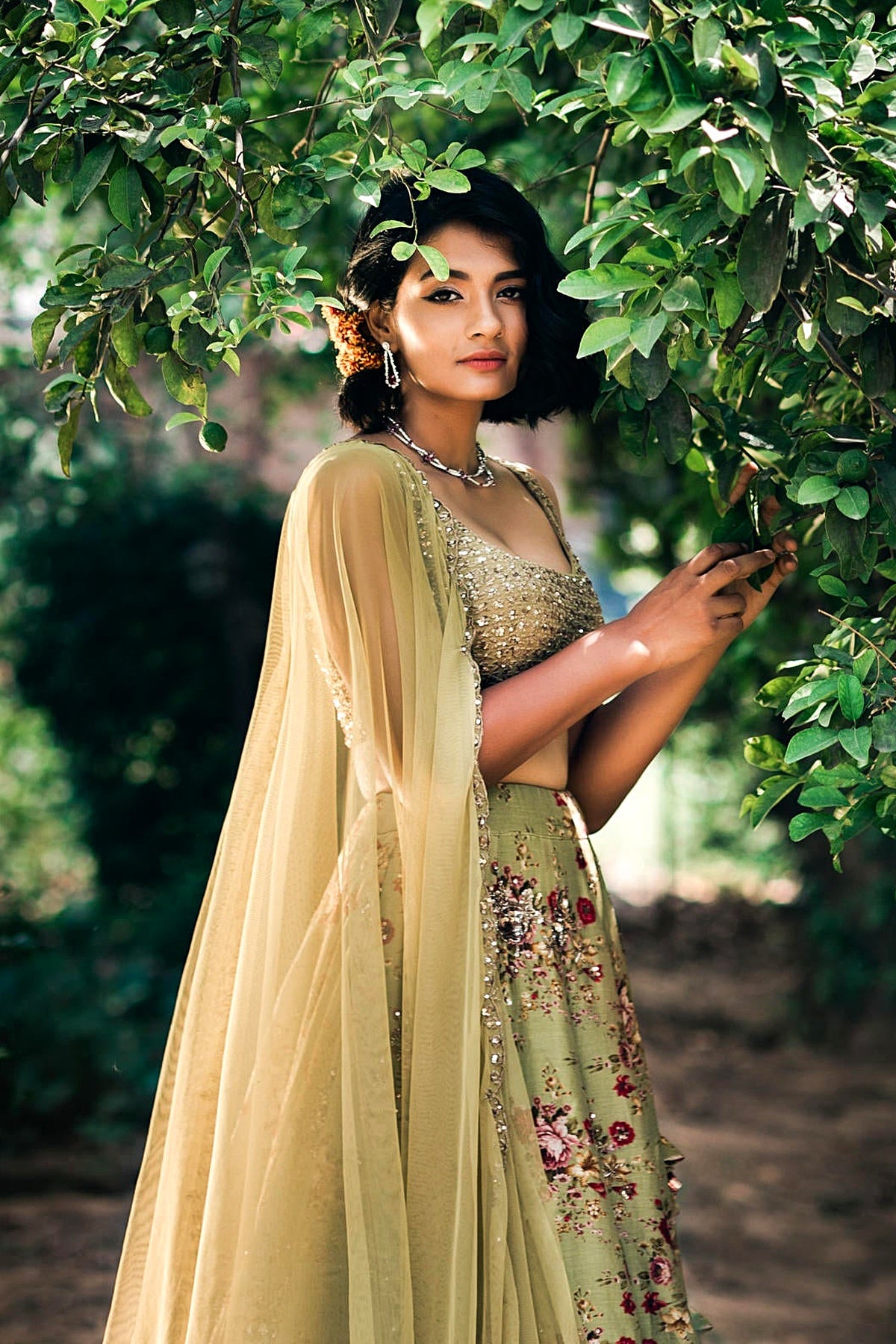 Leaf Green Floral Printed Lehenga Set