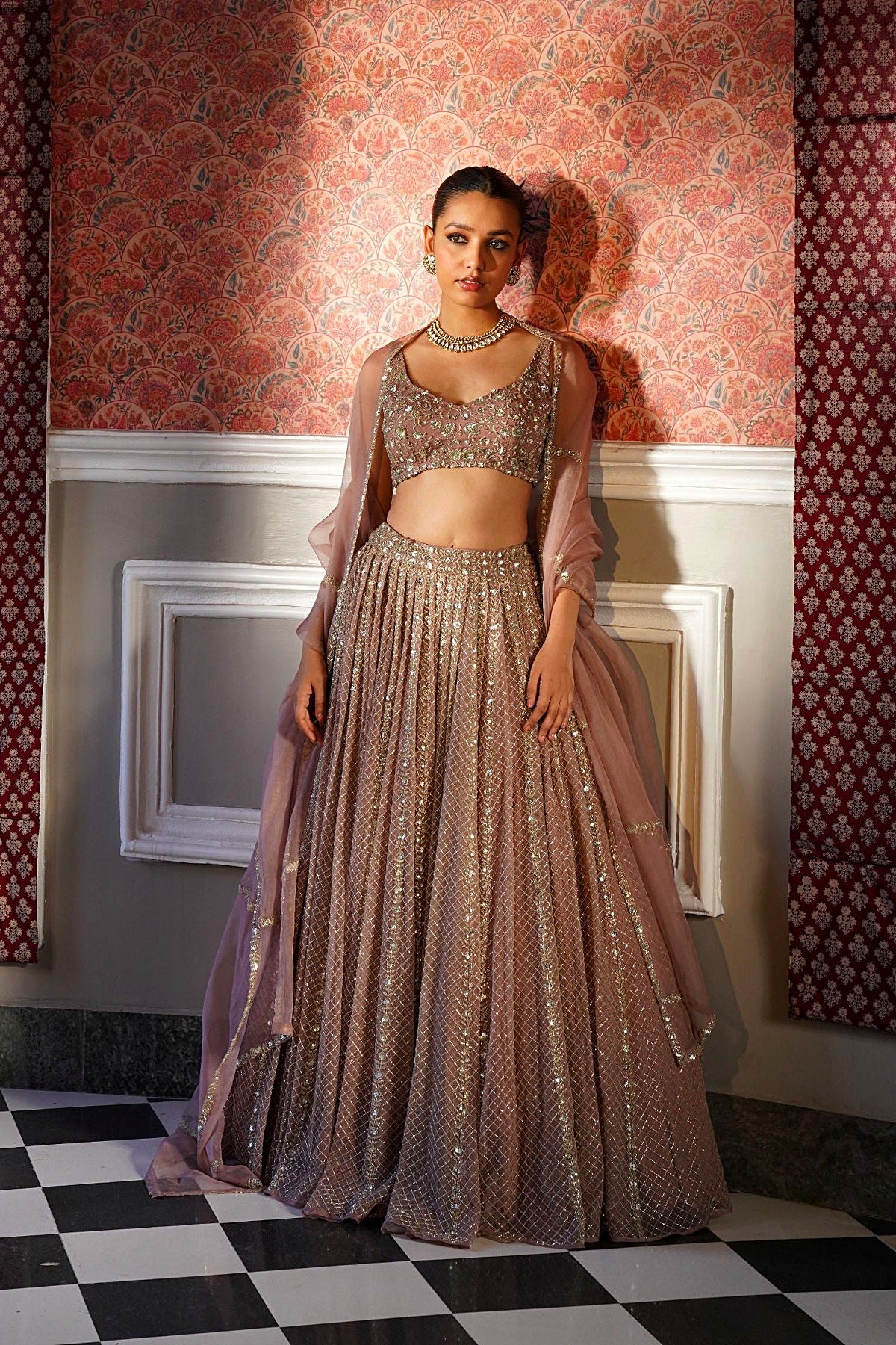 Onion Pink Organza Jaal Work Lehenga Set