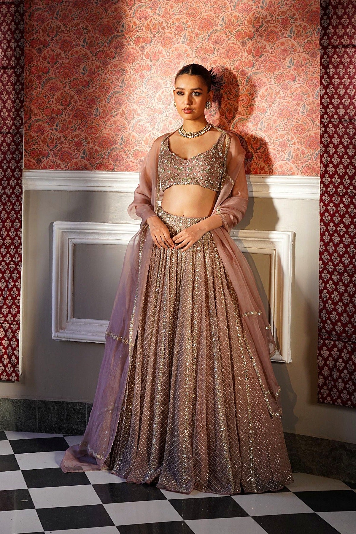 Onion Pink Organza Jaal Work Lehenga Set
