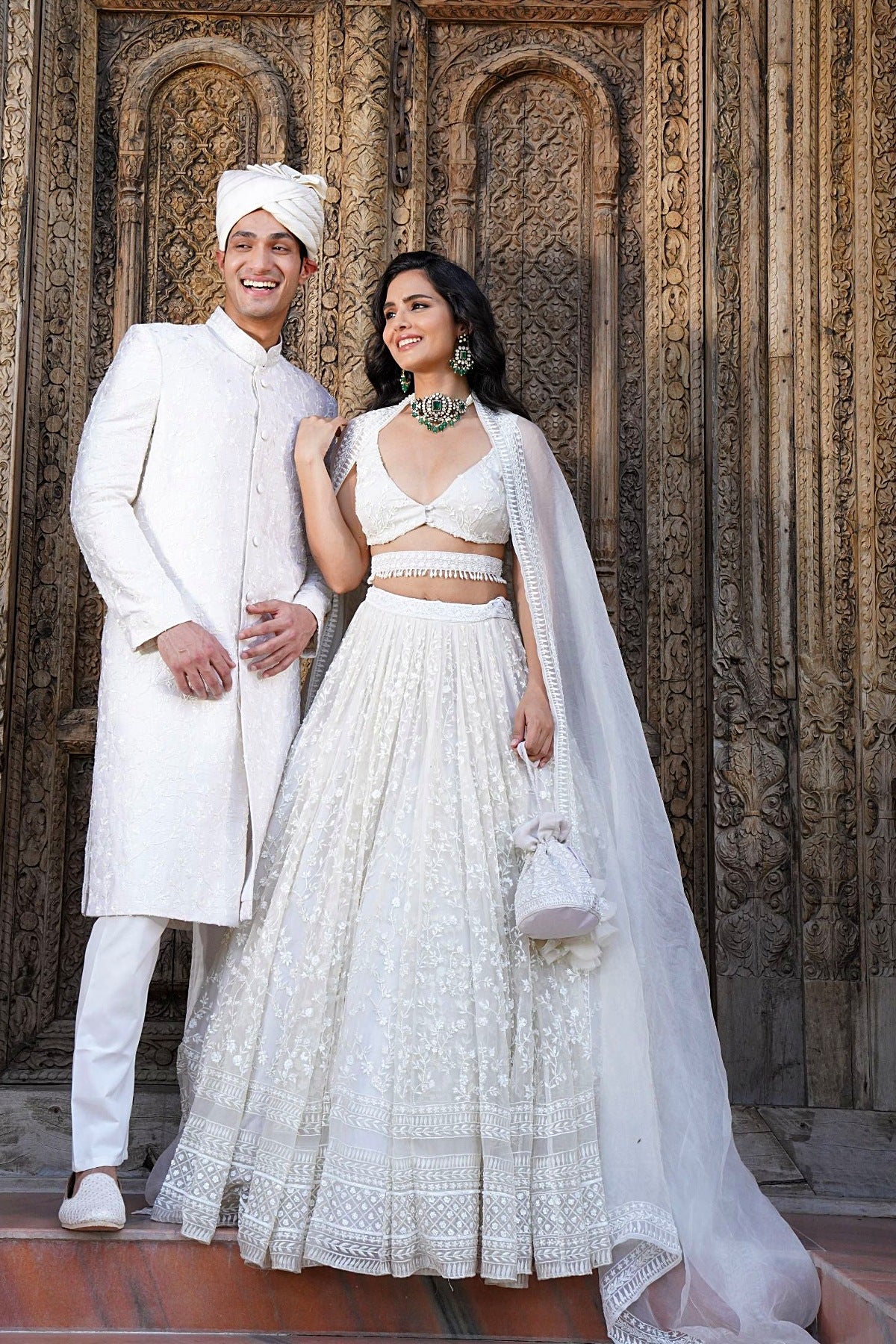 White On White Heavy Jaal Work Lehenga Set