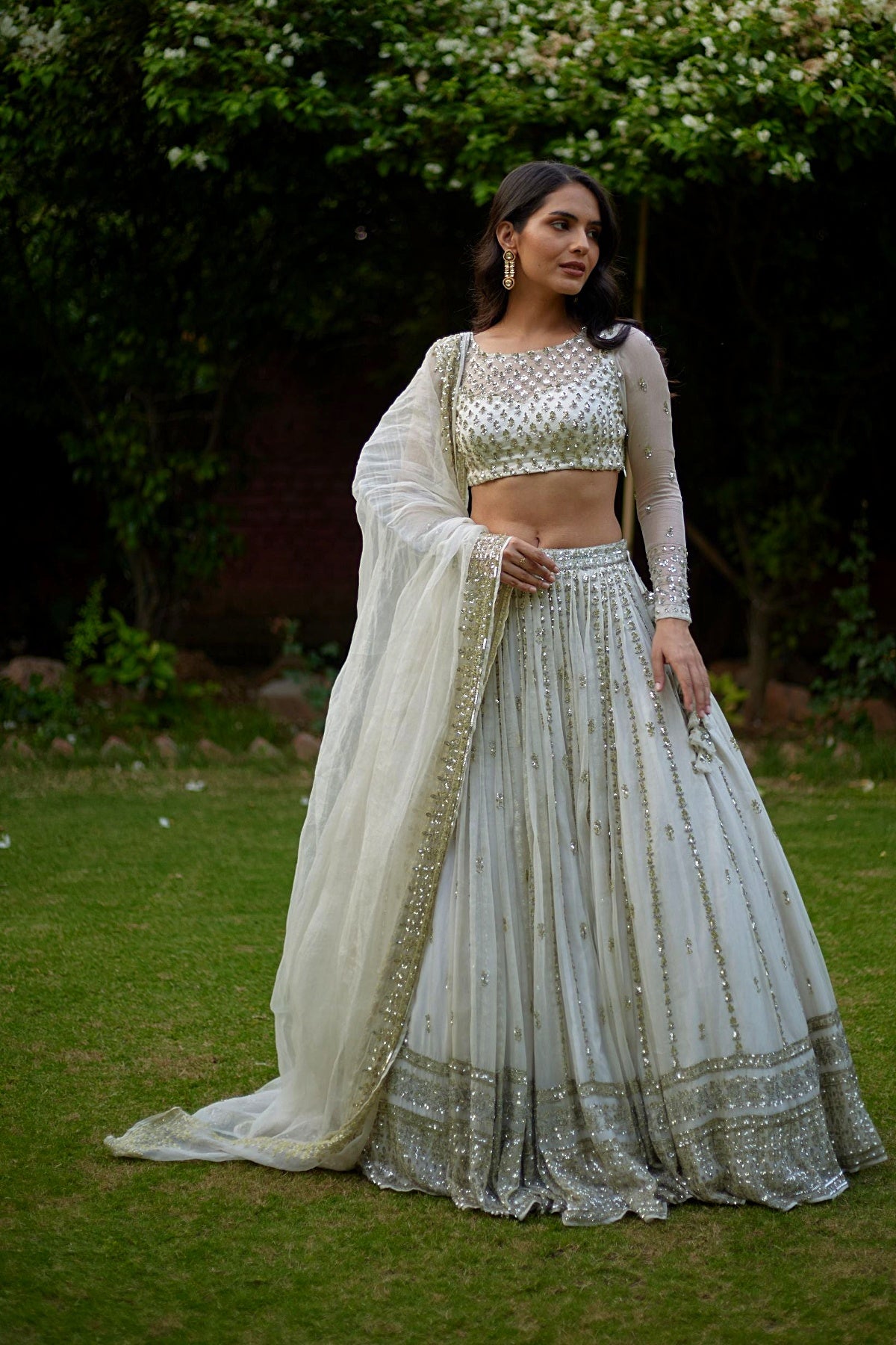 Off White Heavy Line Work Lehenga Set