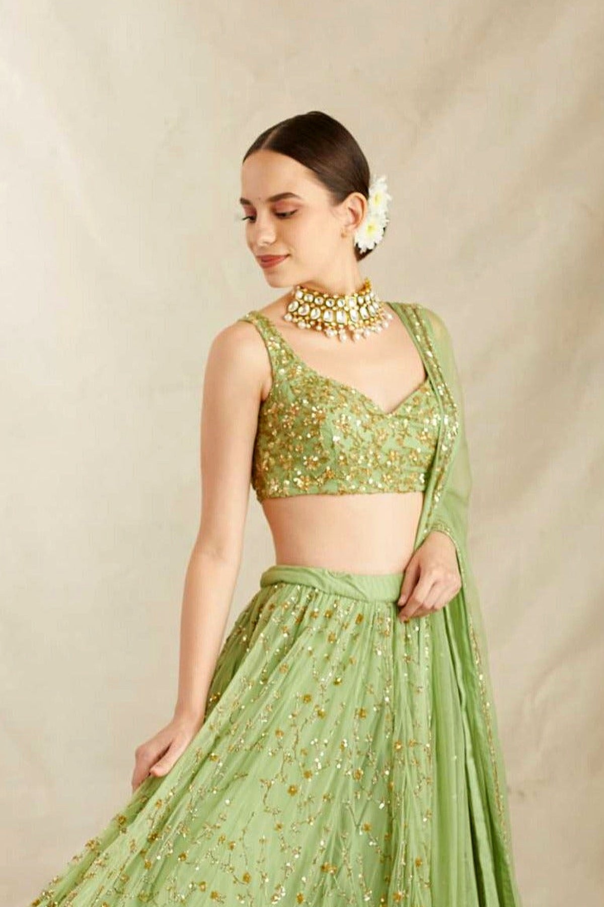 Mint Green Heavy Jaal Work Lehenga Set