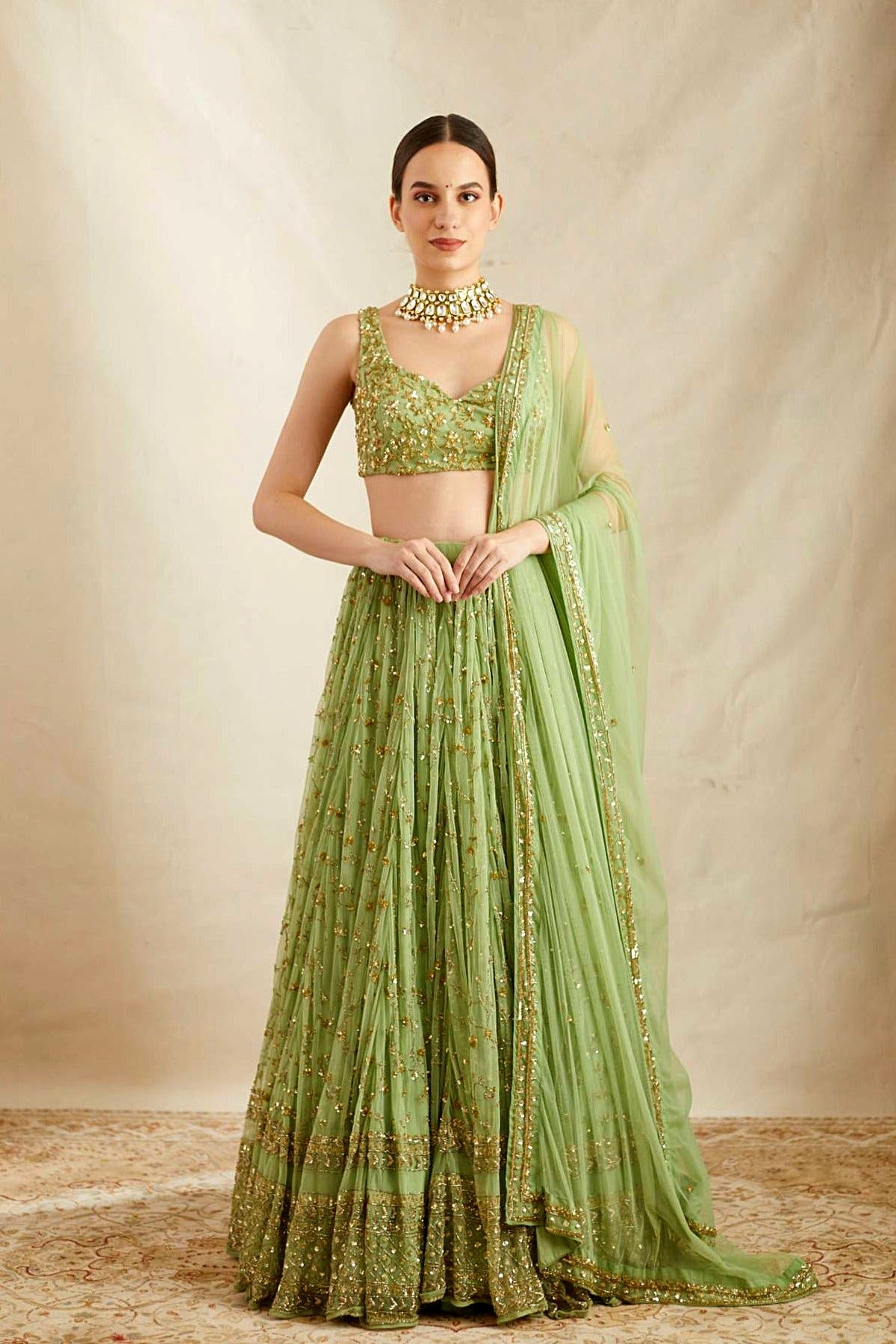 Mint Green Heavy Jaal Work Lehenga Set