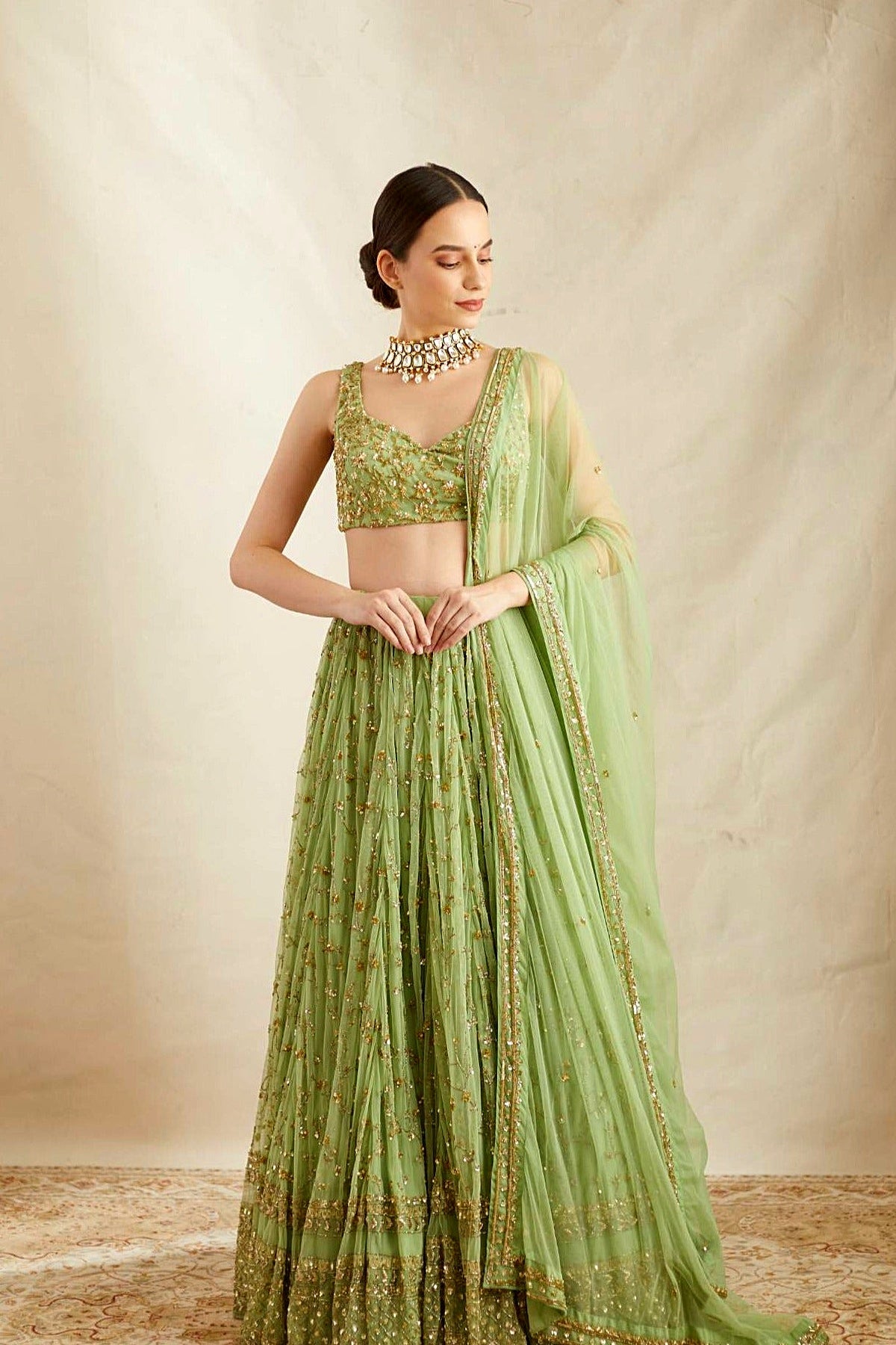 Mint Green Heavy Jaal Work Lehenga Set