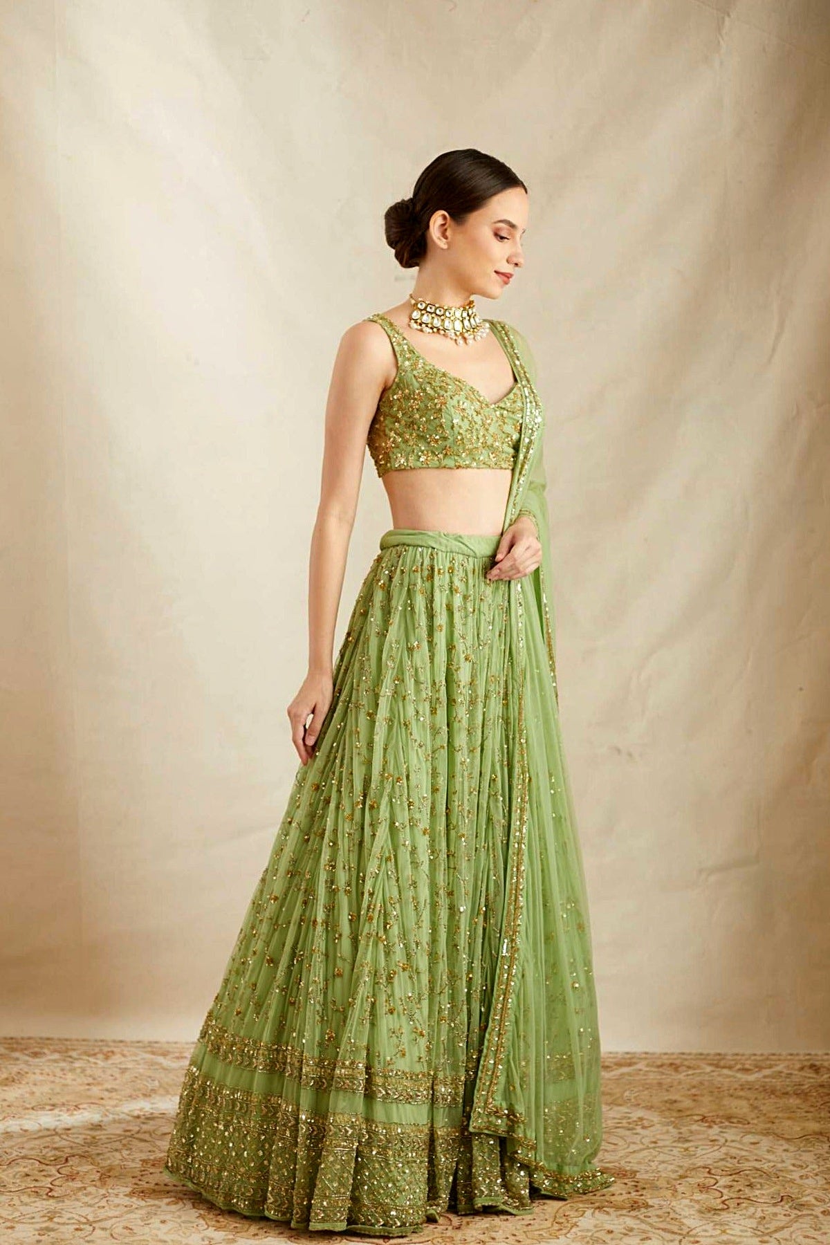 Mint Green Heavy Jaal Work Lehenga Set