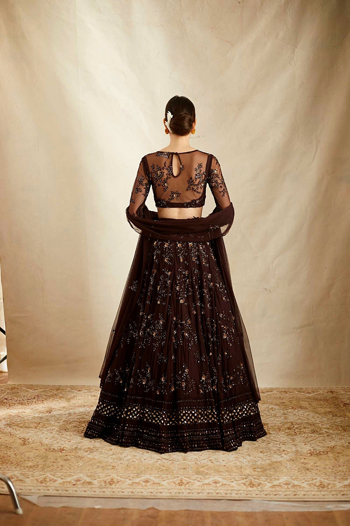 Dark Coffee Thread Work Lehenga Set
